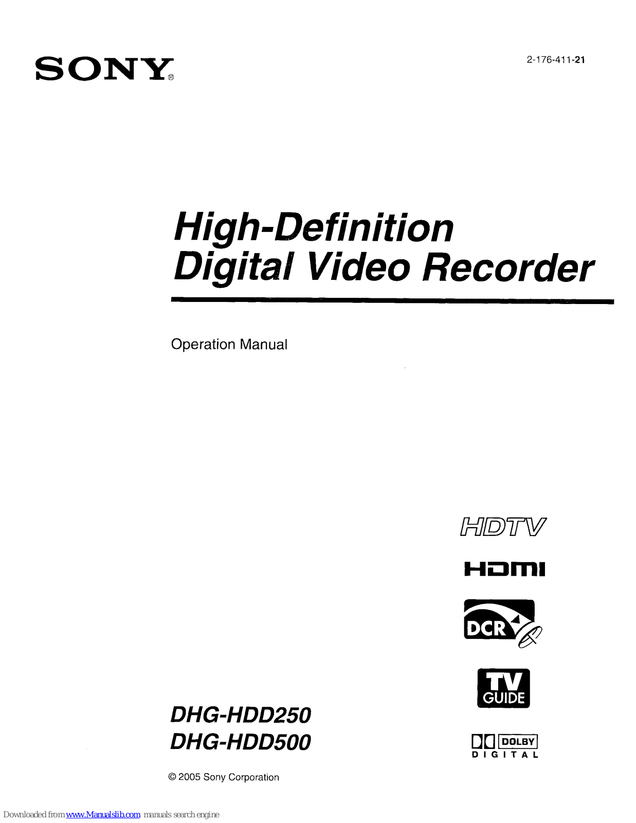 Sony DHG-HDD250,DHG-HDD500 Operation Manual