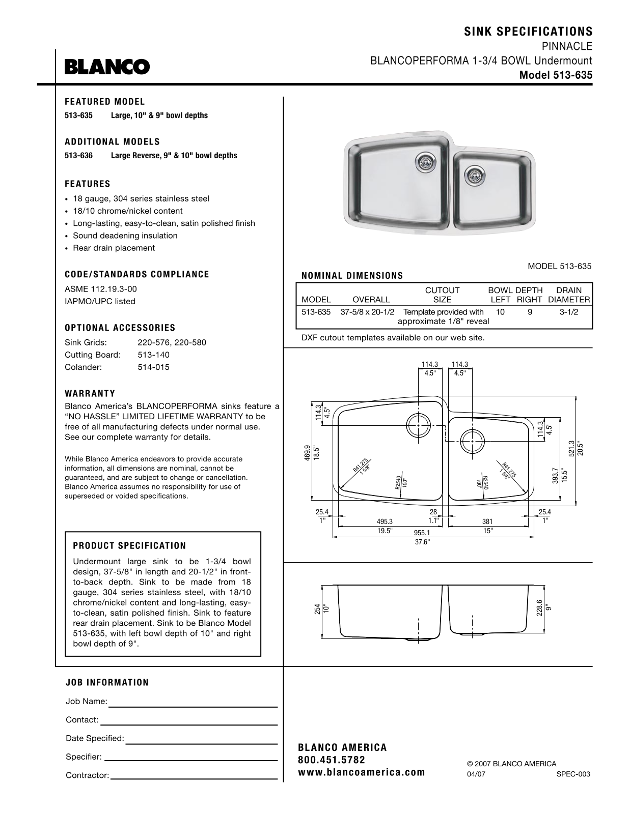 Blanco 513-635 User Manual