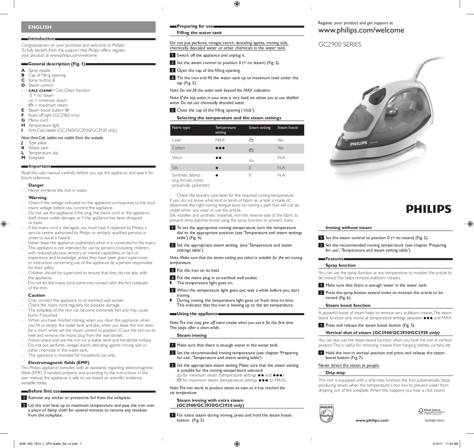 Philips GC2910 User Manual