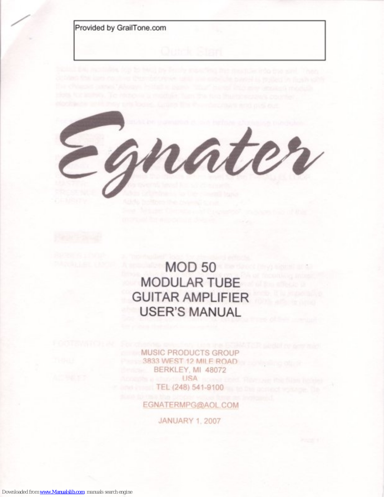 Egnater 50 User Manual