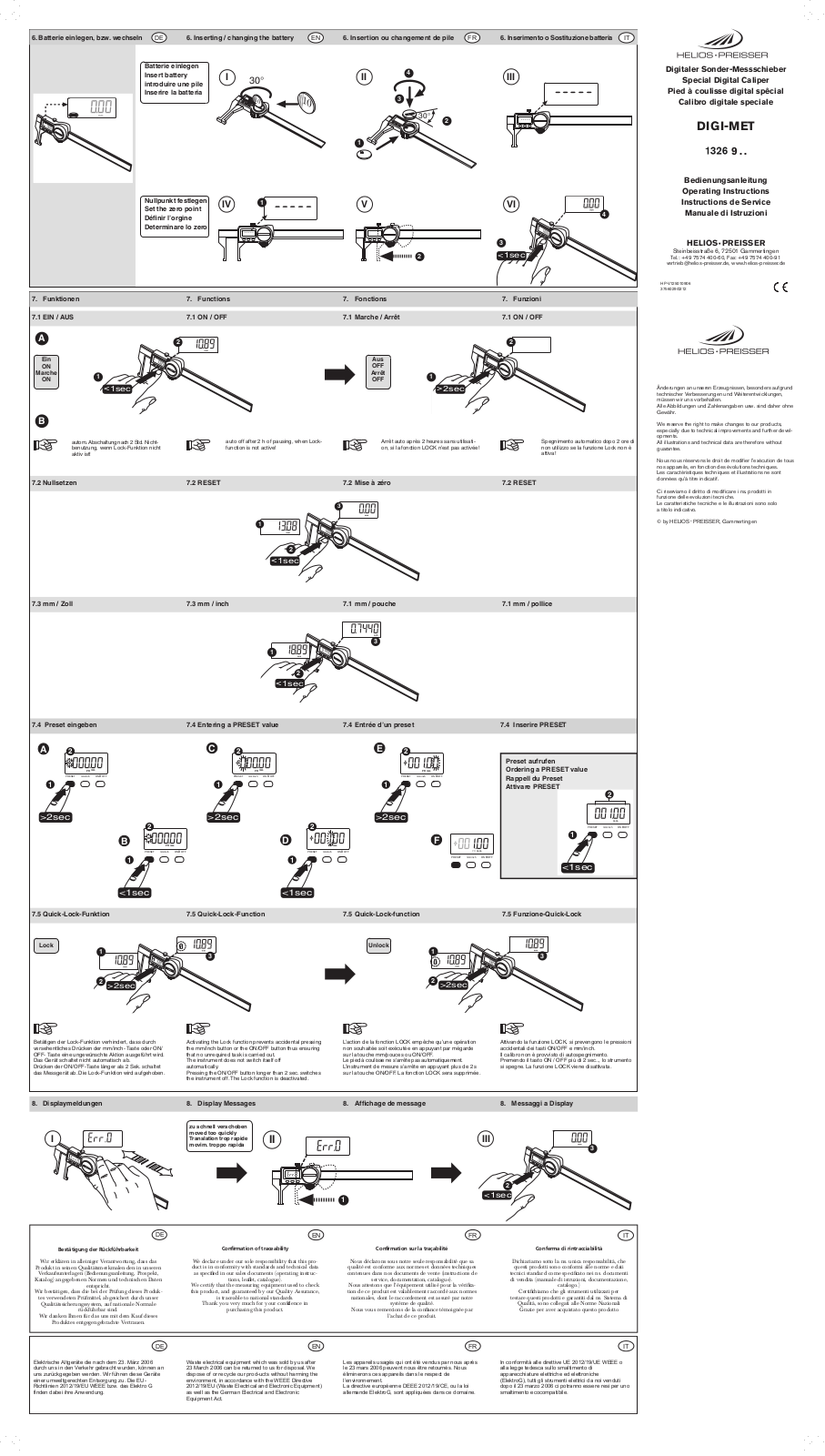 HELIOS PREISSER 1326 904, 1326 908, 1326 910, 1326 916, 1326 918 User guide