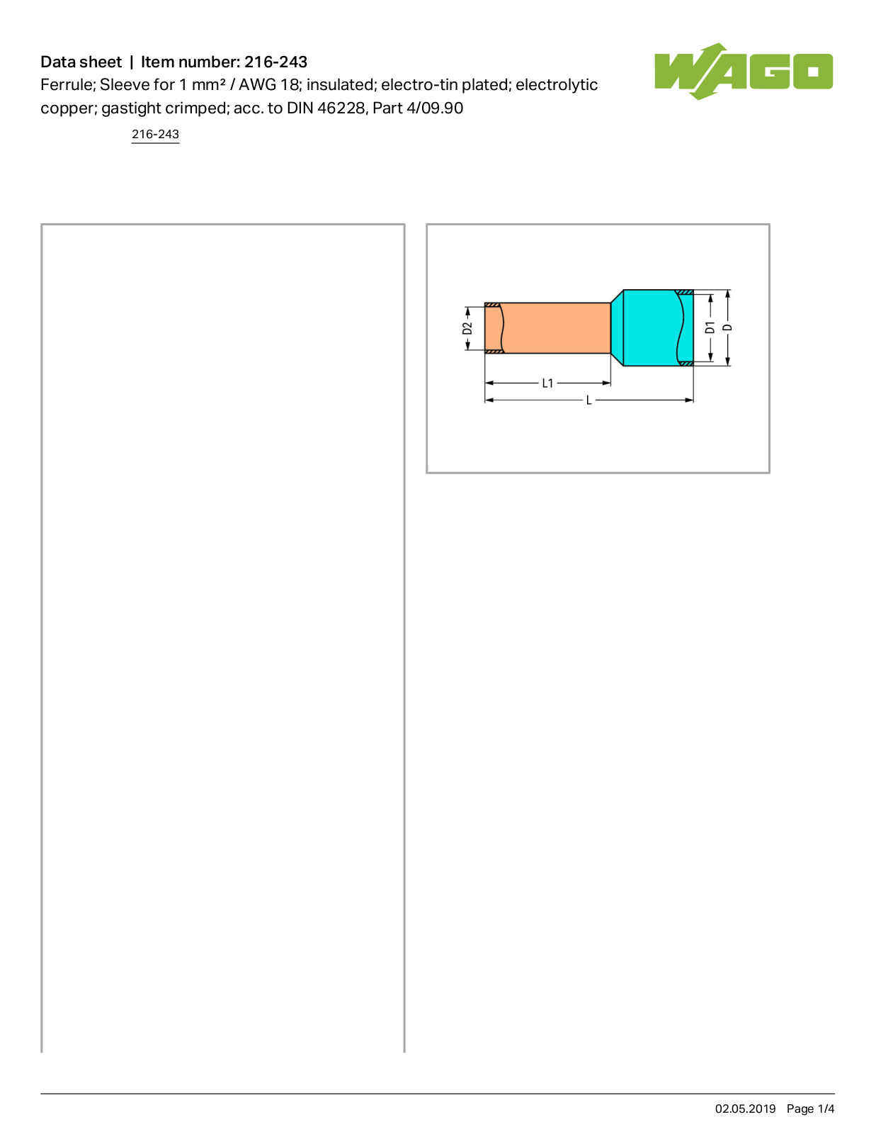 Wago 216-243 Data Sheet