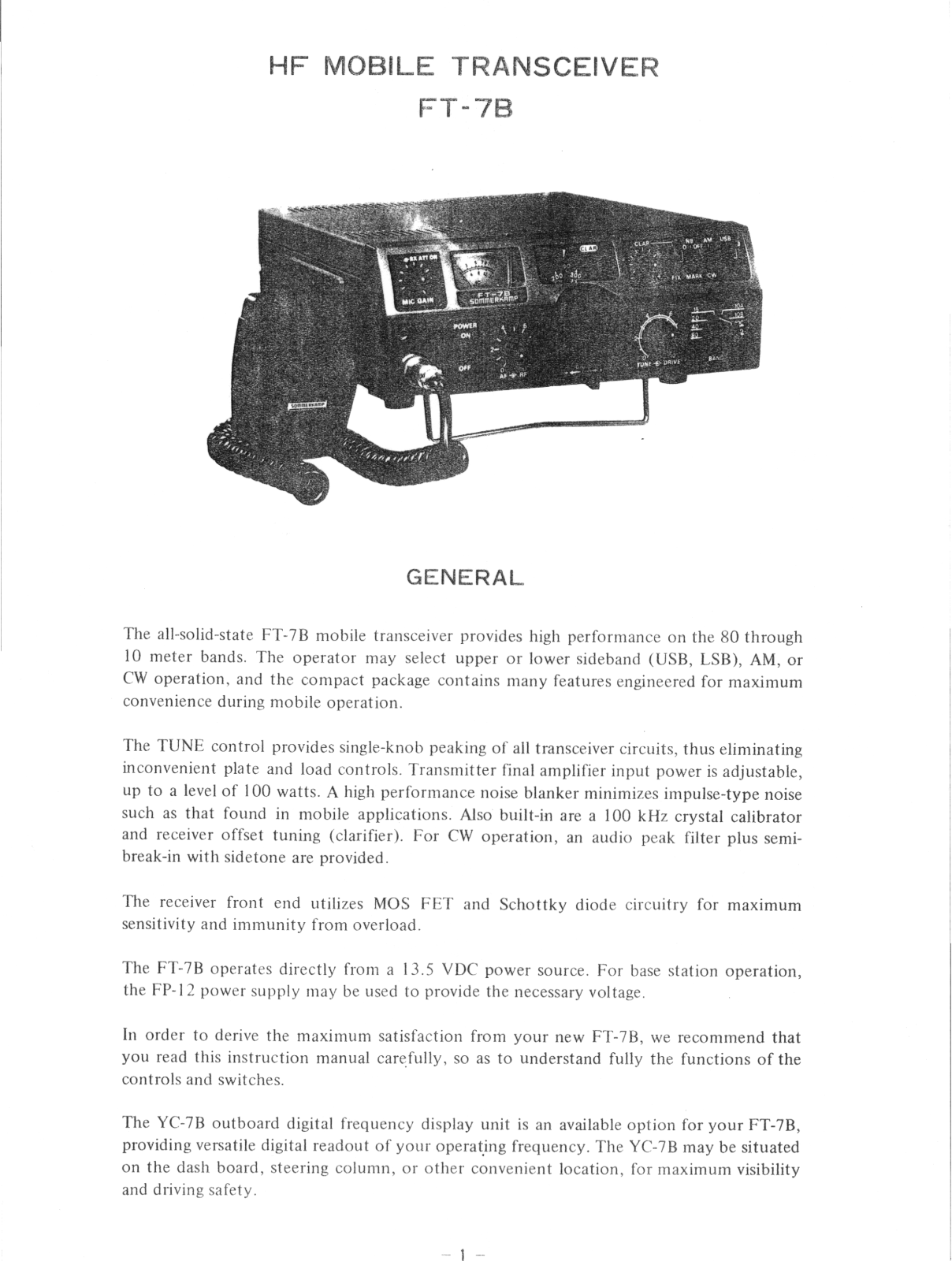 Yaesu FT7B User Manual