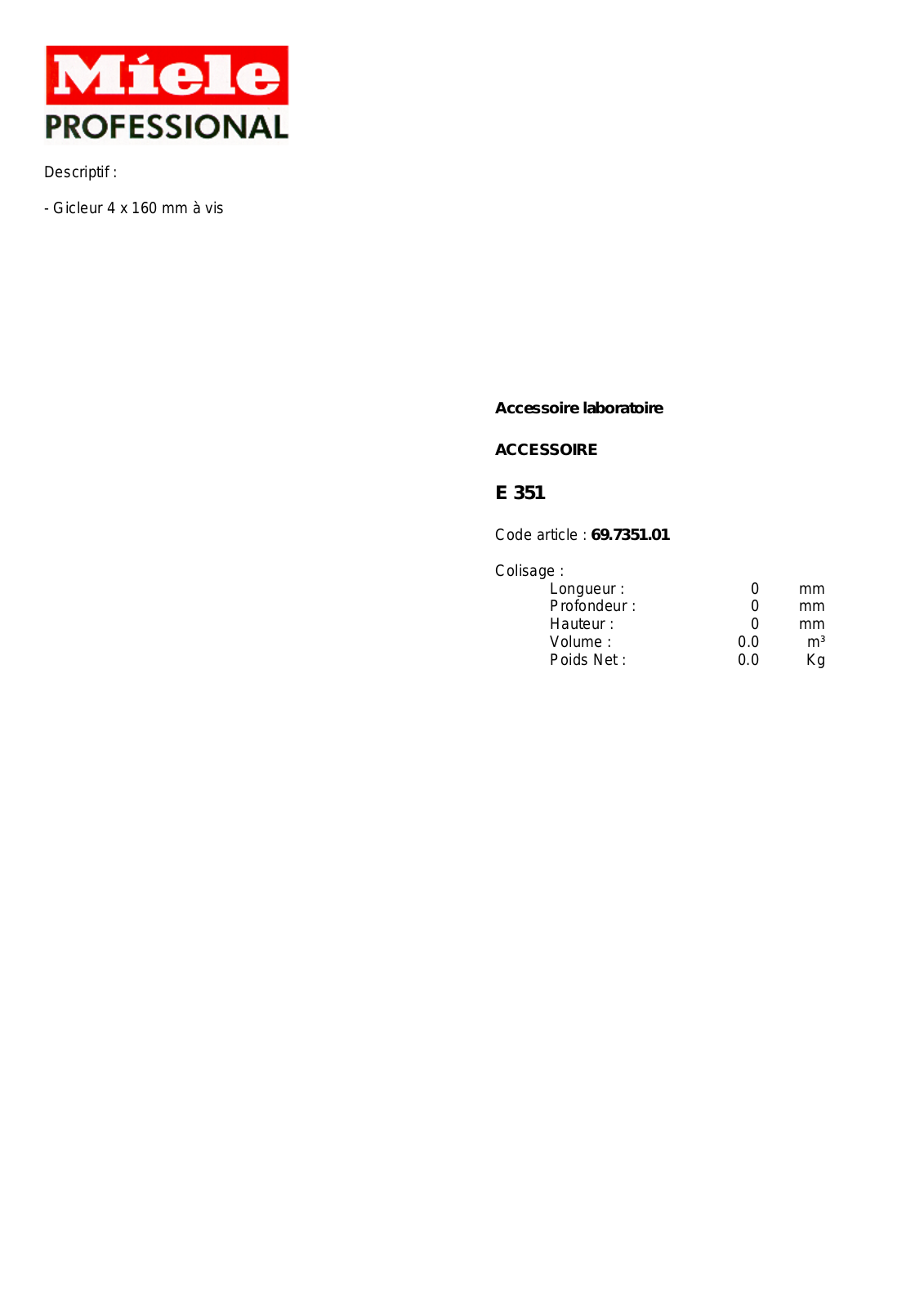 MIELE E 351 DESCRIPTIF User Manual