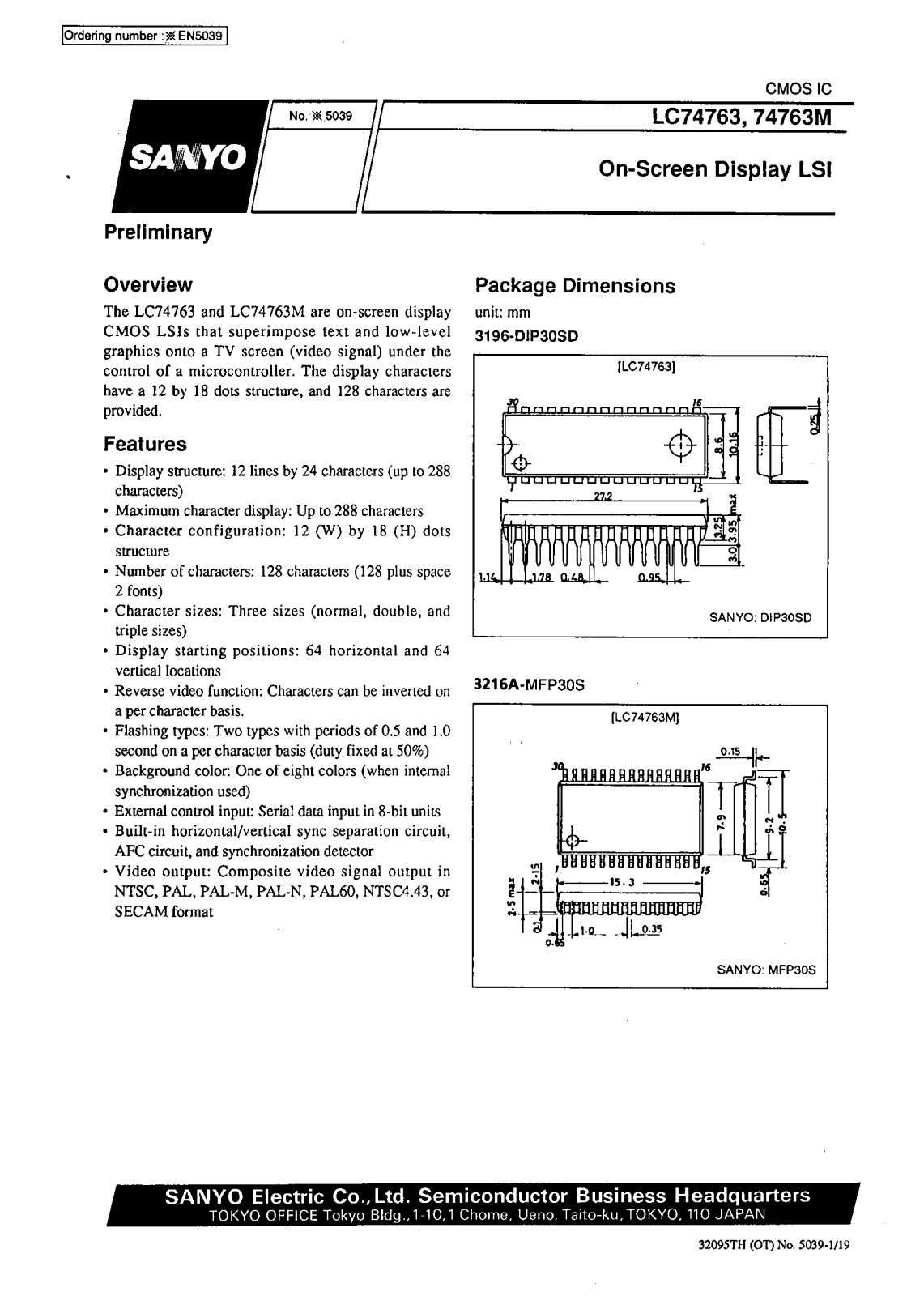 SANYO LC74763, LC74763M Datasheet