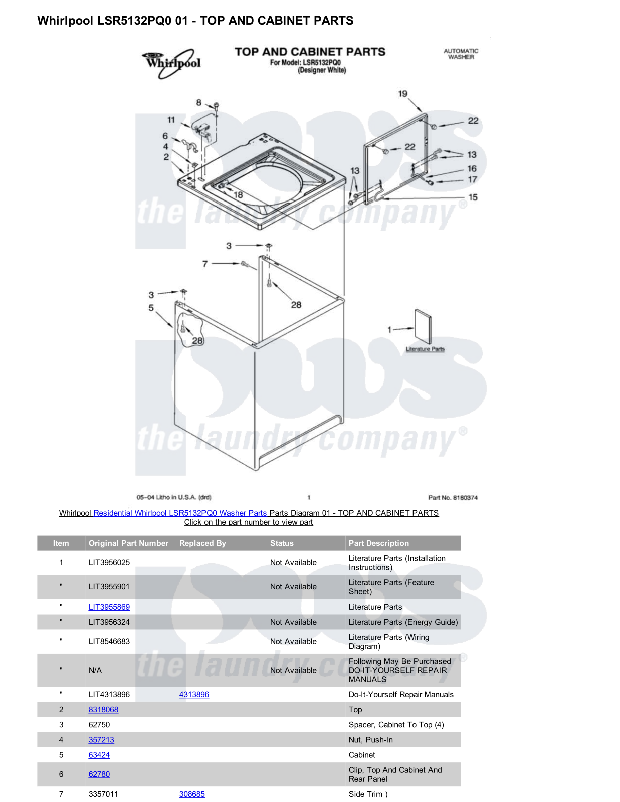 Whirlpool LSR5132PQ0 Parts Diagram