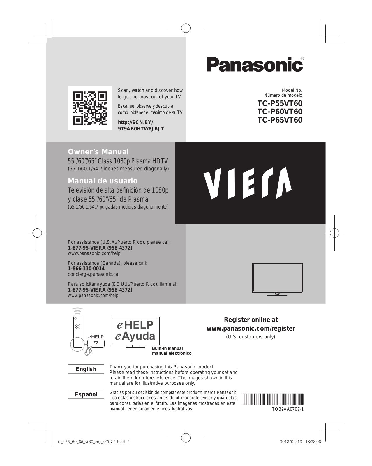 Panasonic TC-P55VT60, TC-P60VT60, TC-P65VT60 User Manual