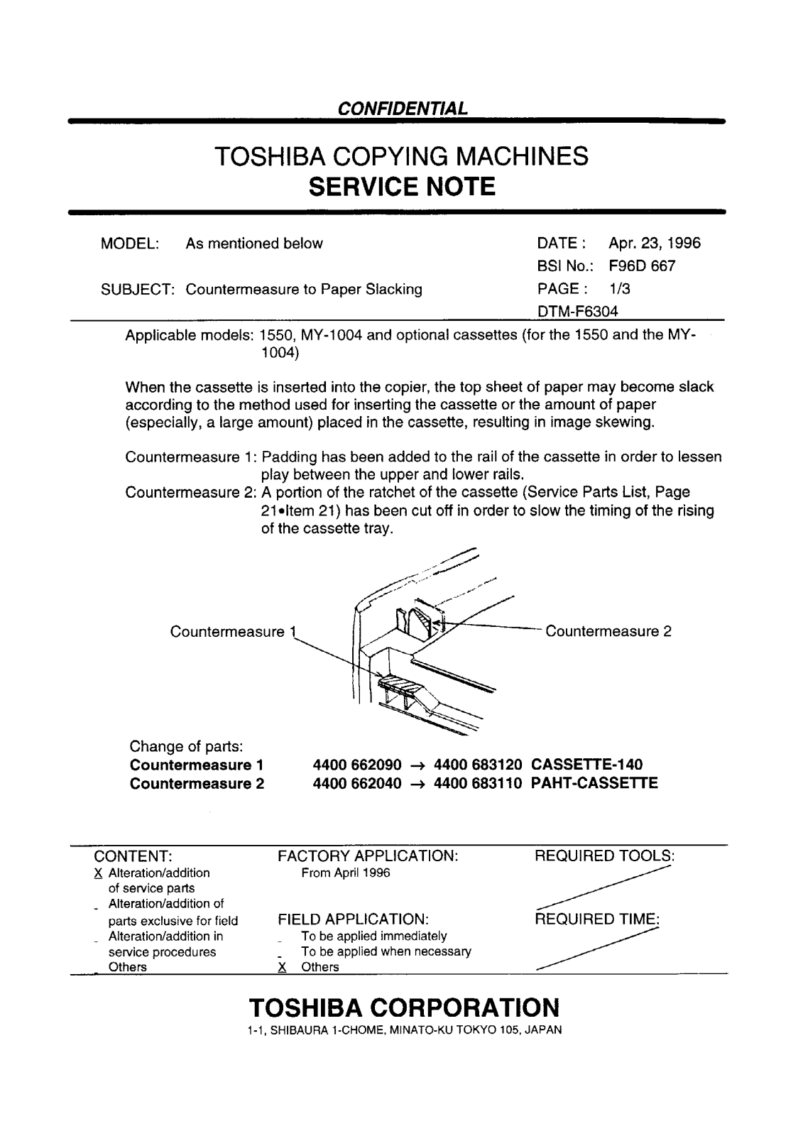 Toshiba f96d667 Service Note