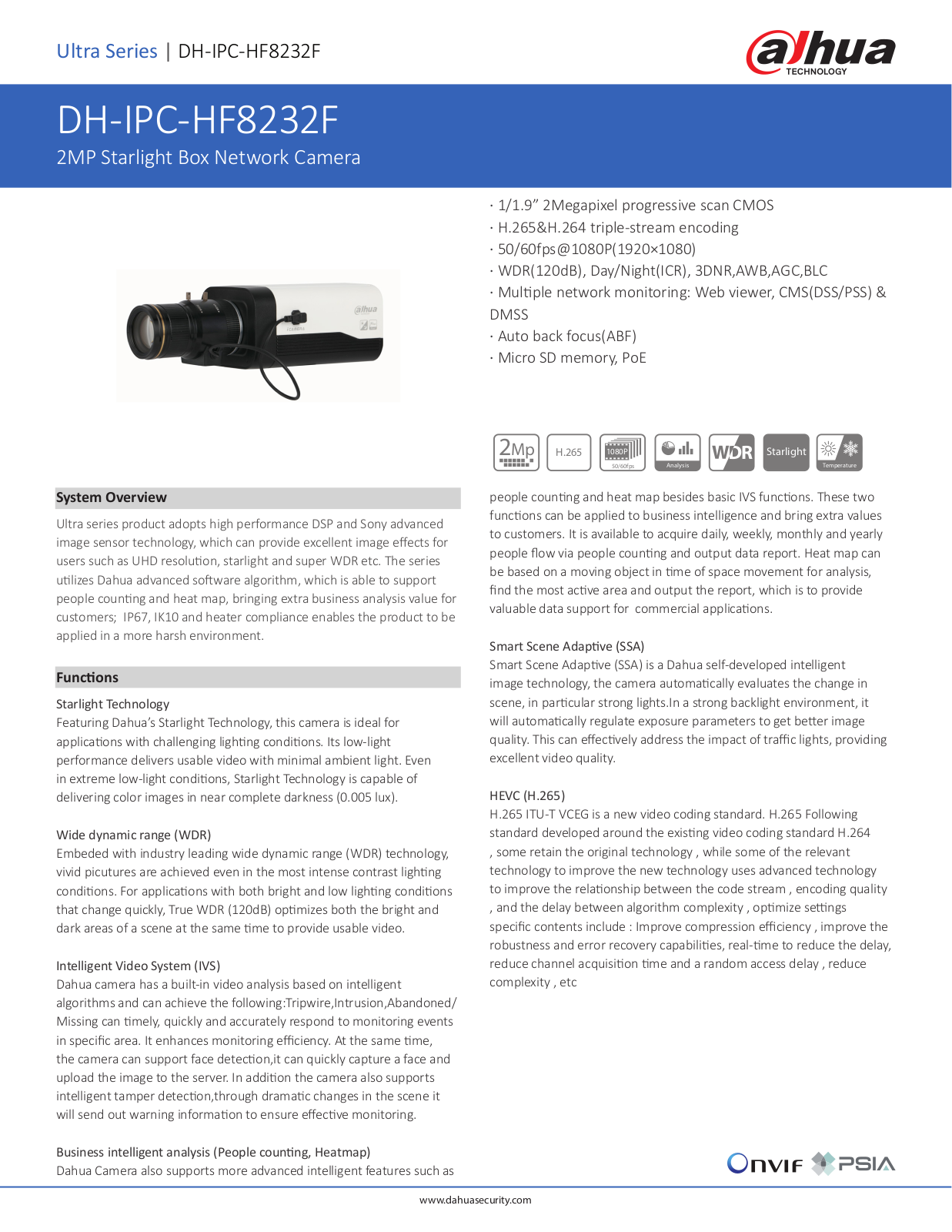 Dahua IPC-HF8232F Technical data