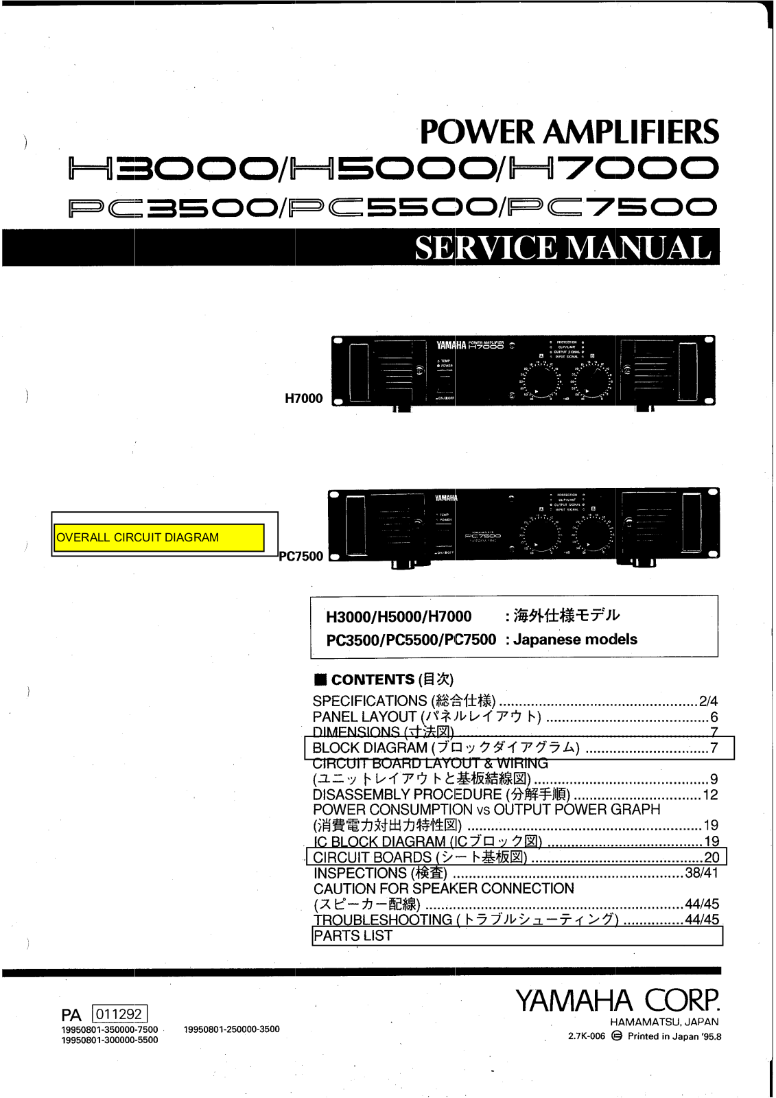 Yamaha h3000, h5000, h7000, pc3500, pc5500 User Manual