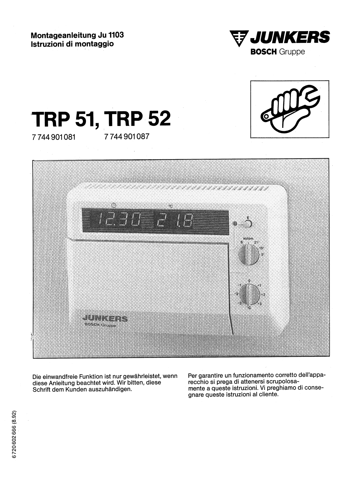 Junkers TRP 52, TRP 51 User Manual