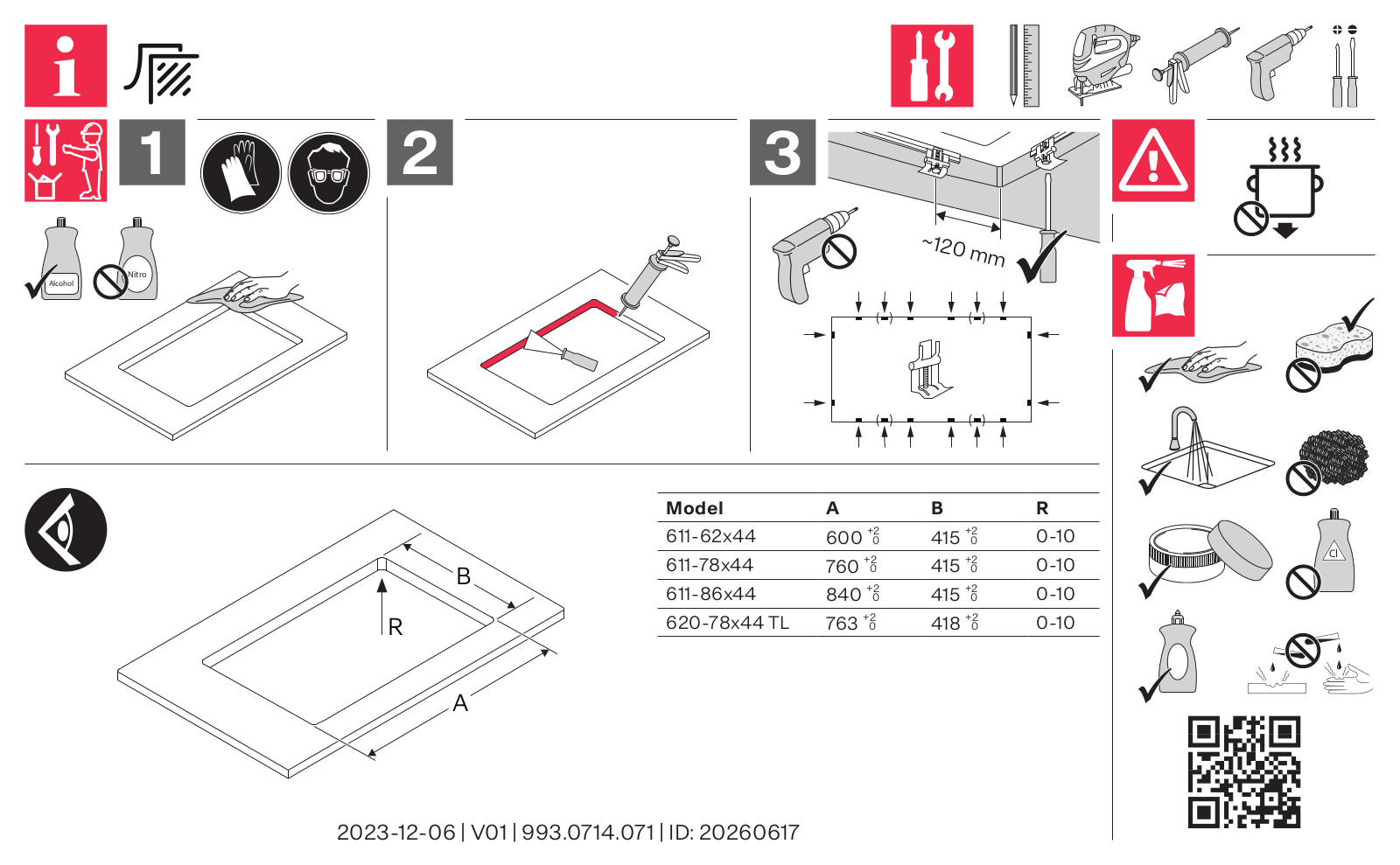 Franke 611-62x44, 611-78x44, 611-86x44, 620-78x44 TL Installation/Assembly Instructions - ManualMachine.com
