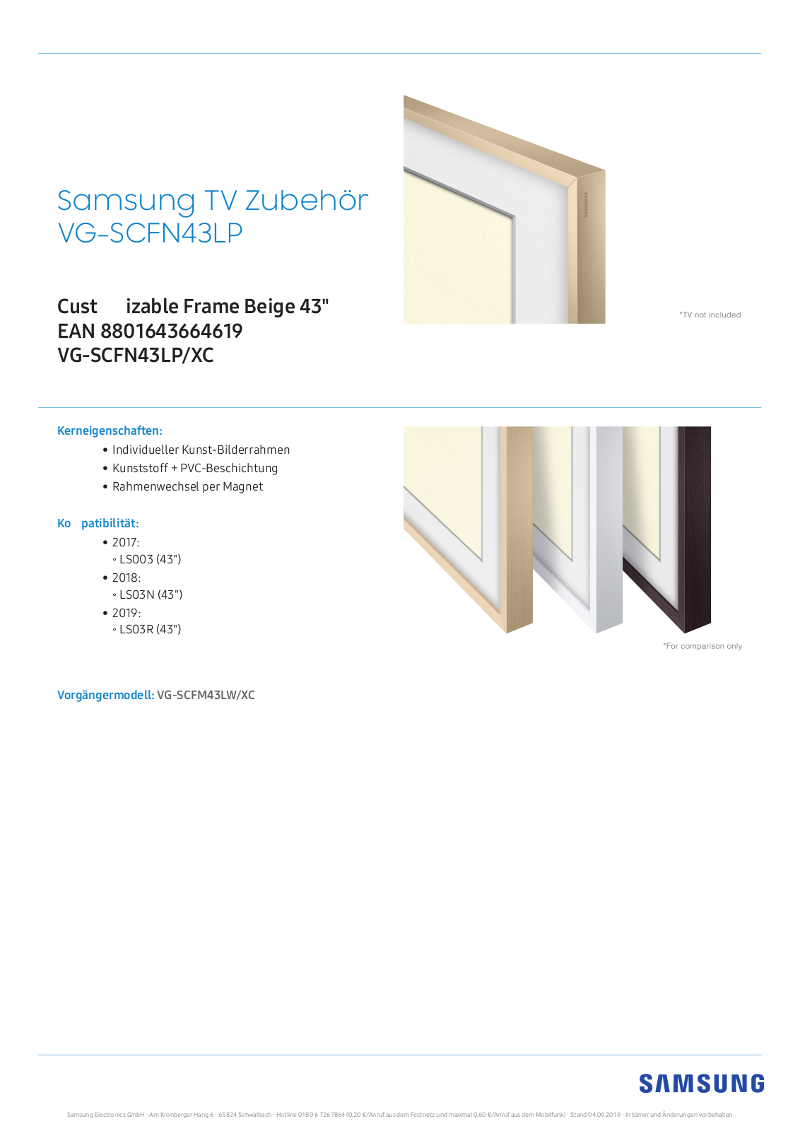 Samsung VG-SCFN43LP Technical data