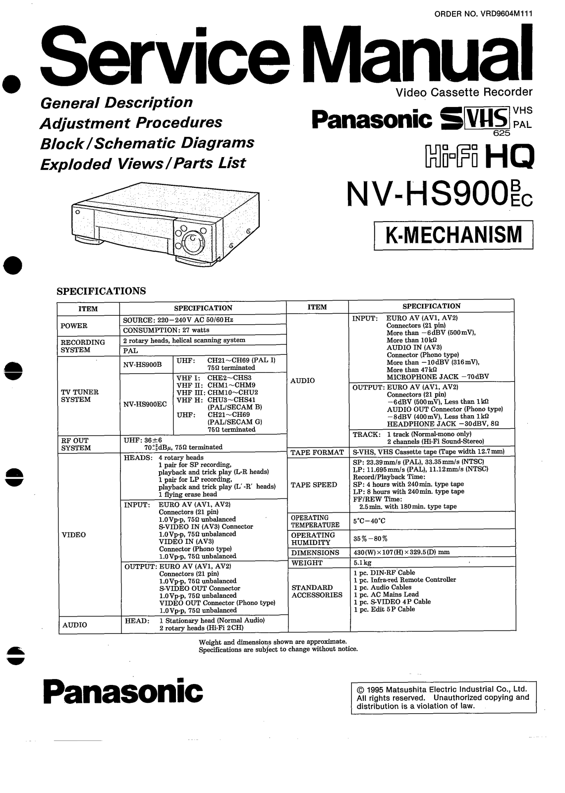 PANASONIC NV-HS900 Service Manual