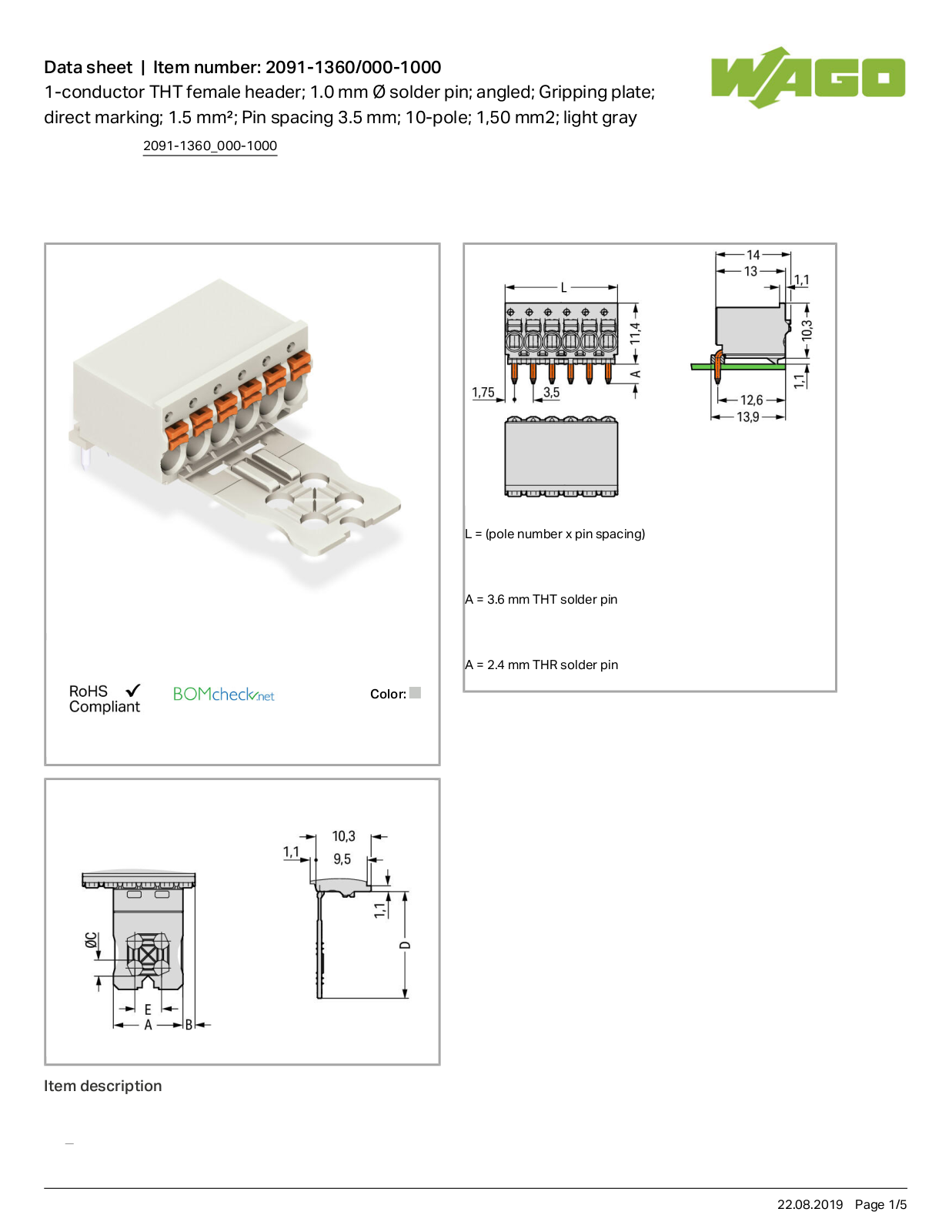 Wago 2091-1360/000-1000 Data Sheet