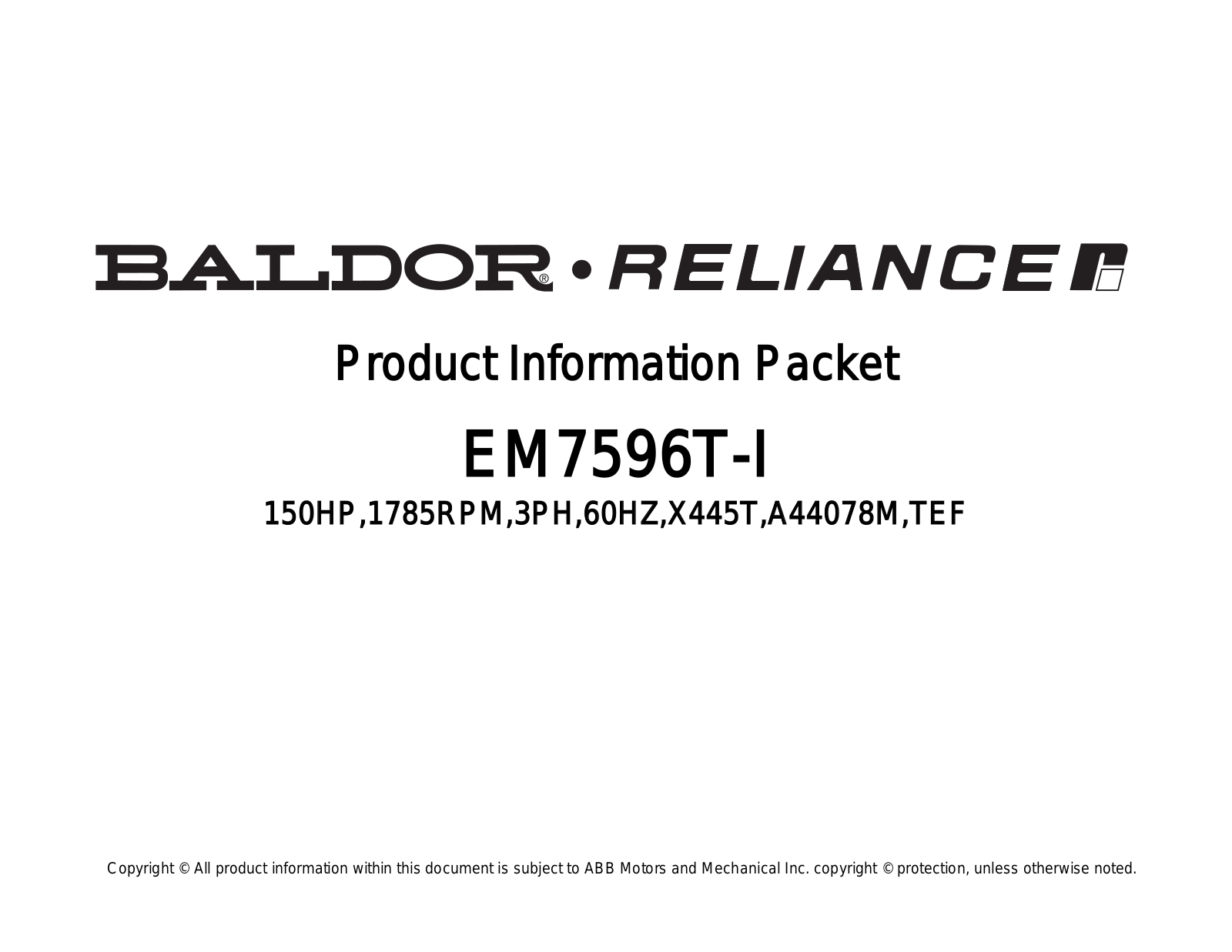 Baldor EM7596T-I Product Information Sheet