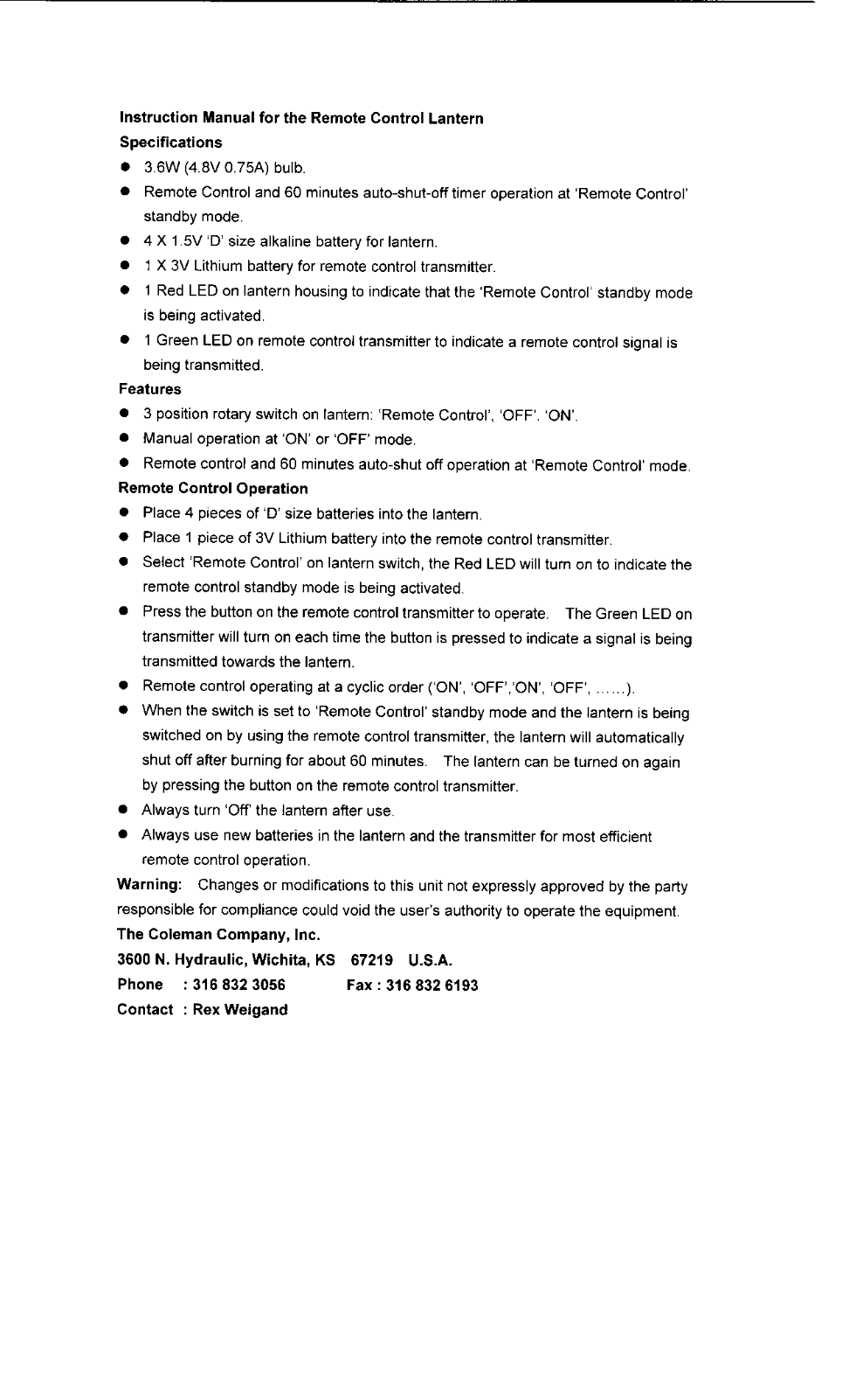 The Coleman 5310 710K User Manual