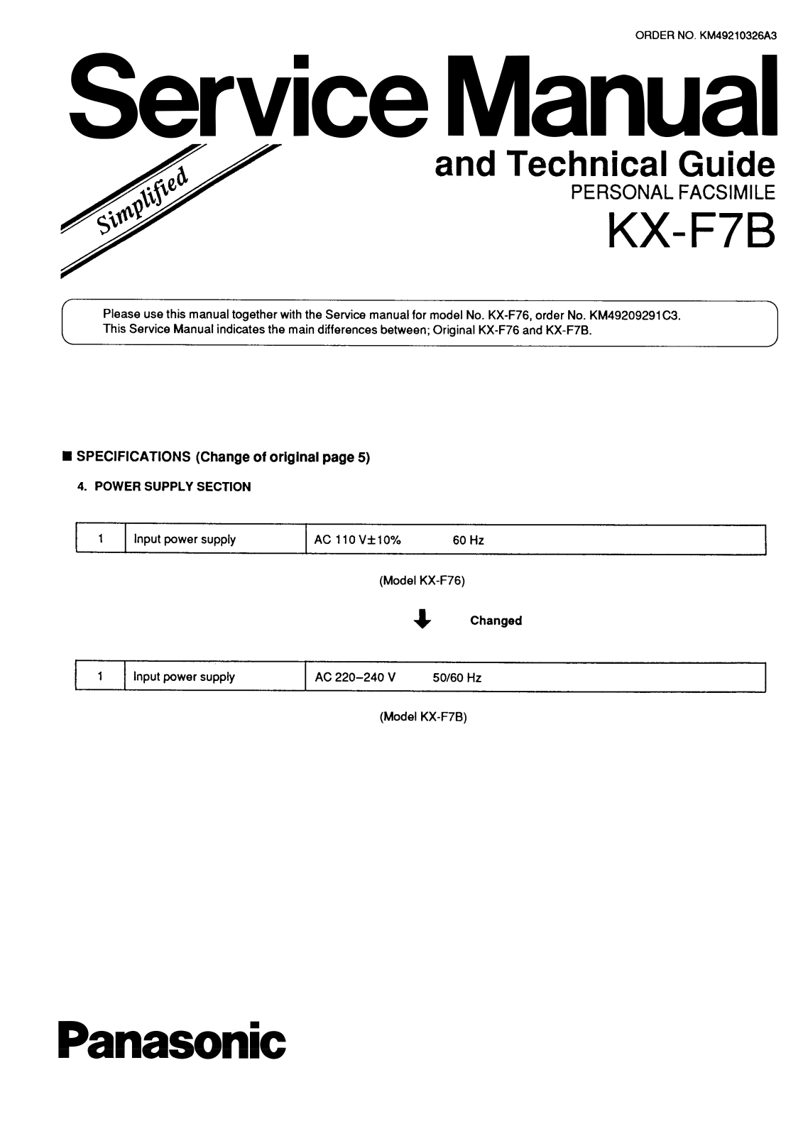 Panasonic kx-7b Service Manual