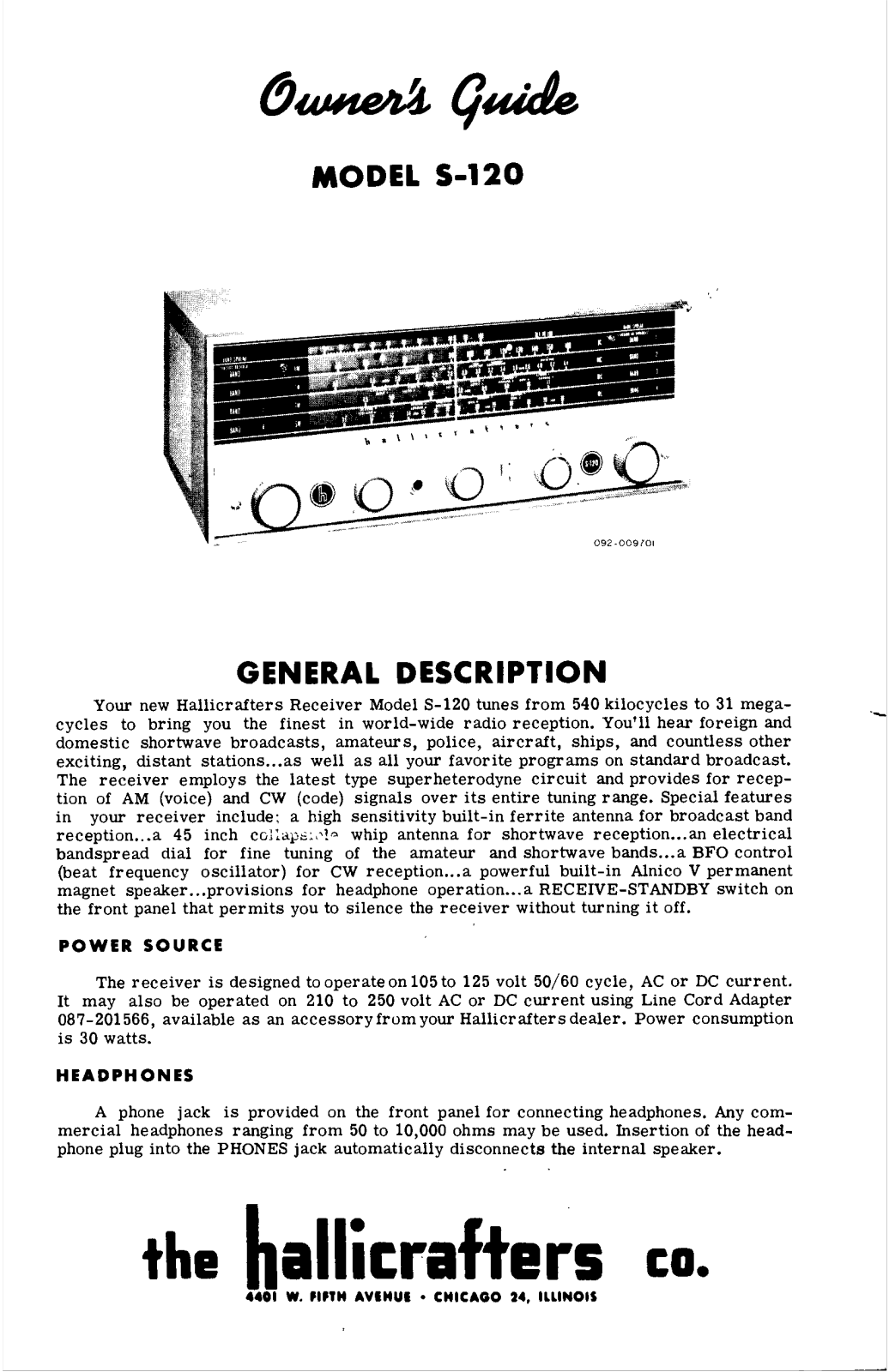 Hallicrafters S-120 Owner's Manual