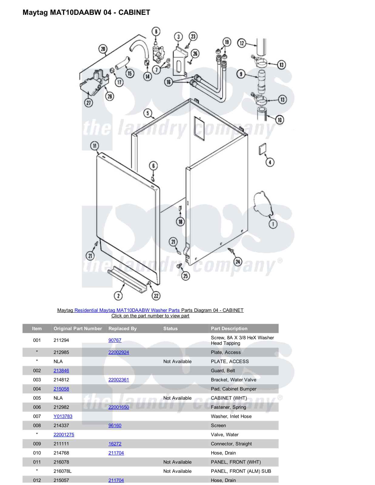 Maytag MAT10DAABW Parts Diagram