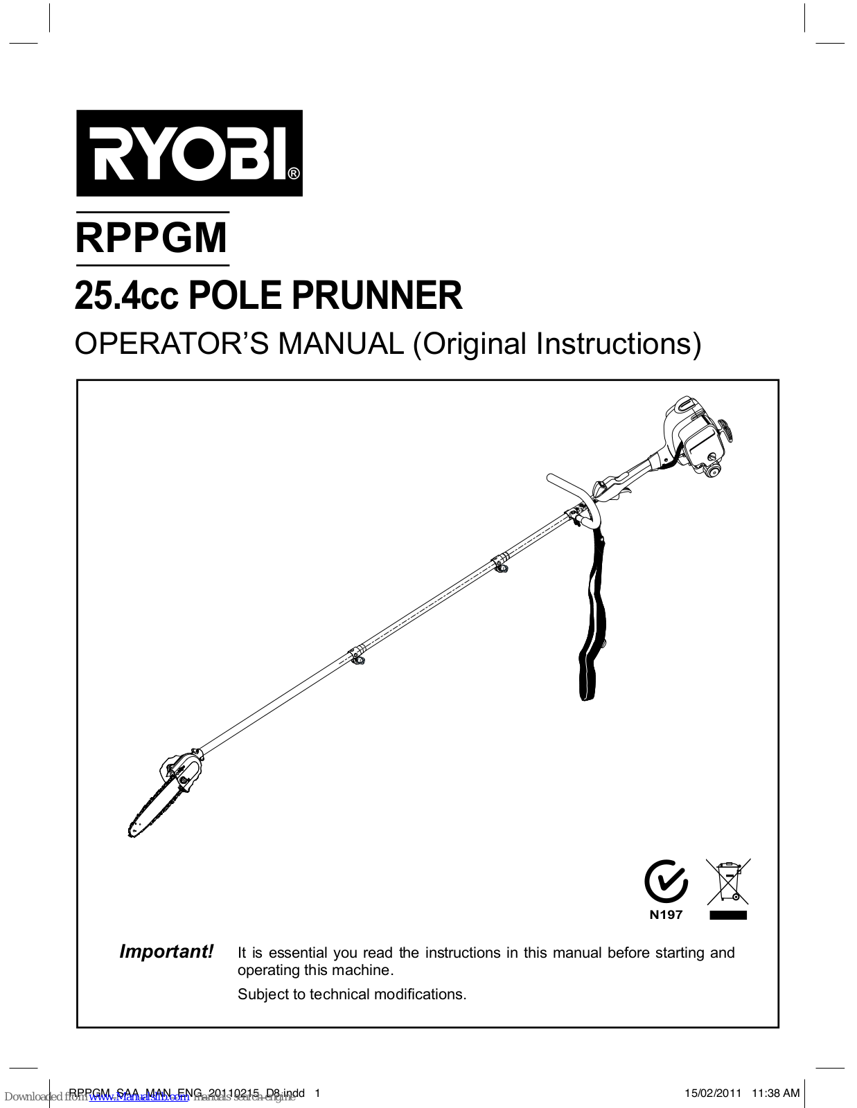 Ryobi RPPGM, RPPGM 25.4cc Operator's Manual