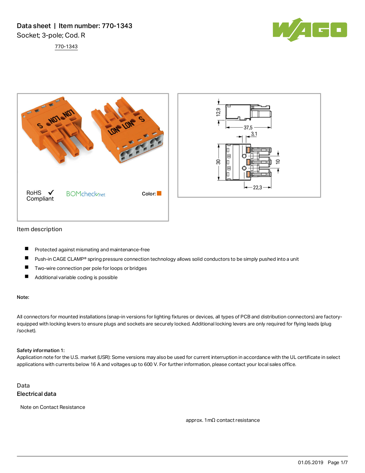 Wago 770-1343 Data Sheet