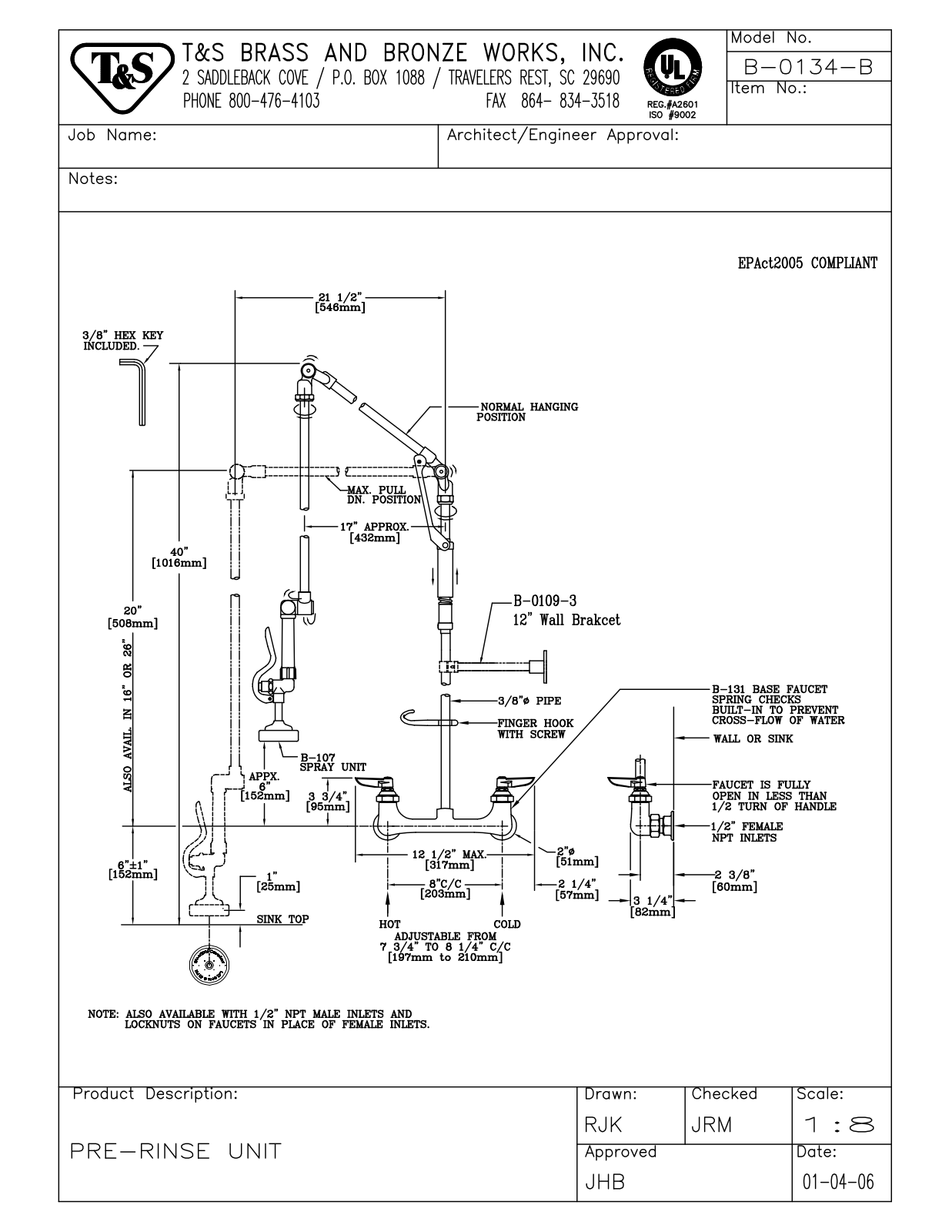 T & S Brass & Bronze Works B-0134-B General Manual