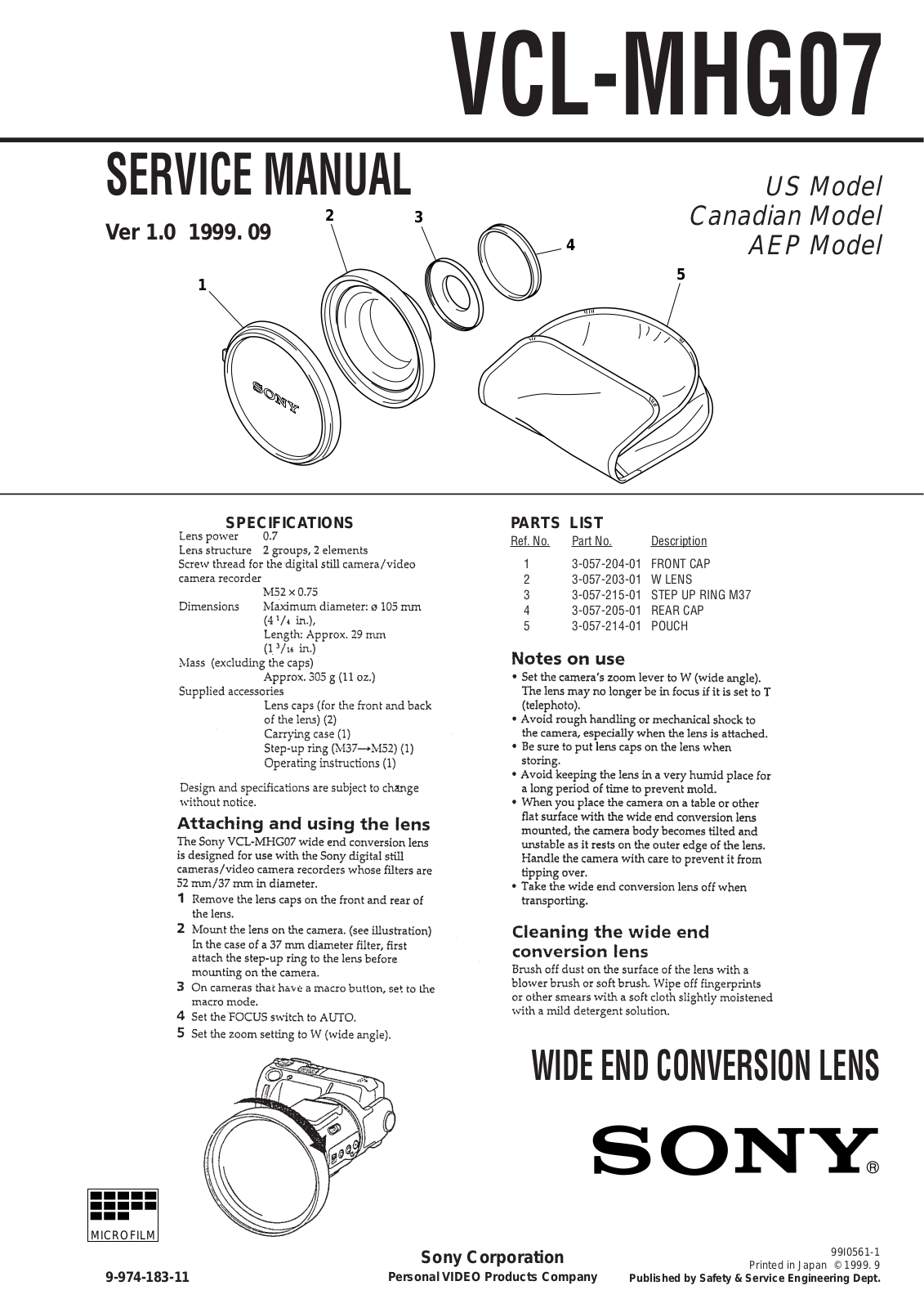 Sony VCL-MHG07 Service Manual