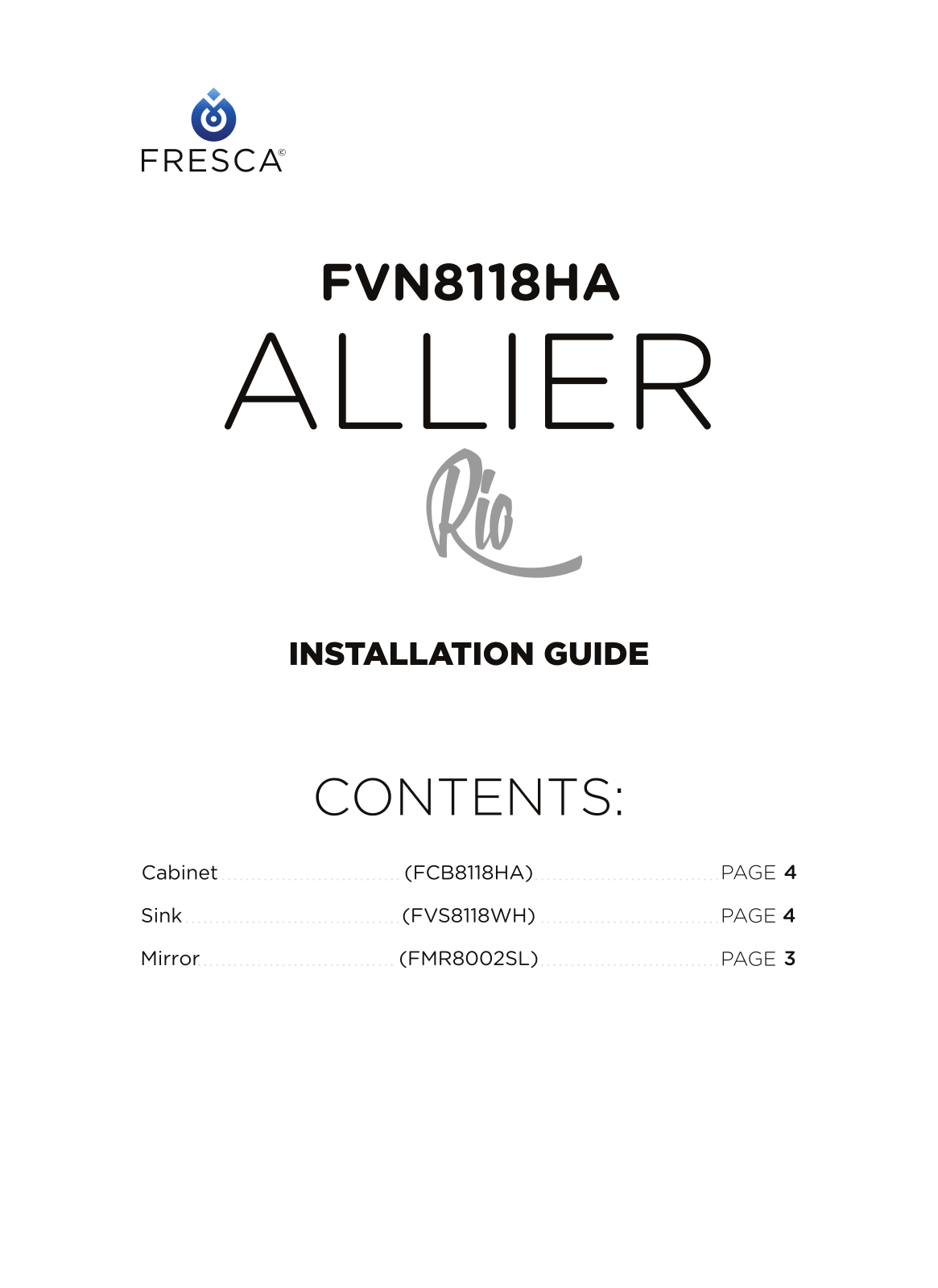 Fresca FVN8118HA Installation Manual