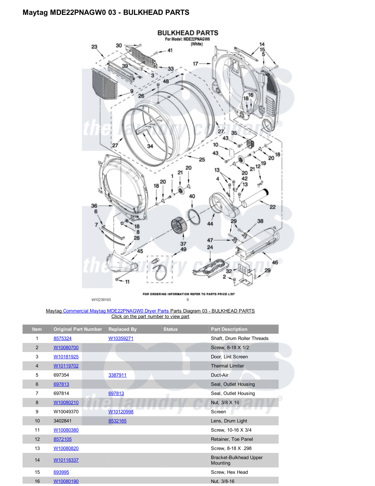 Maytag MDE22PNAGW0 Parts Diagram