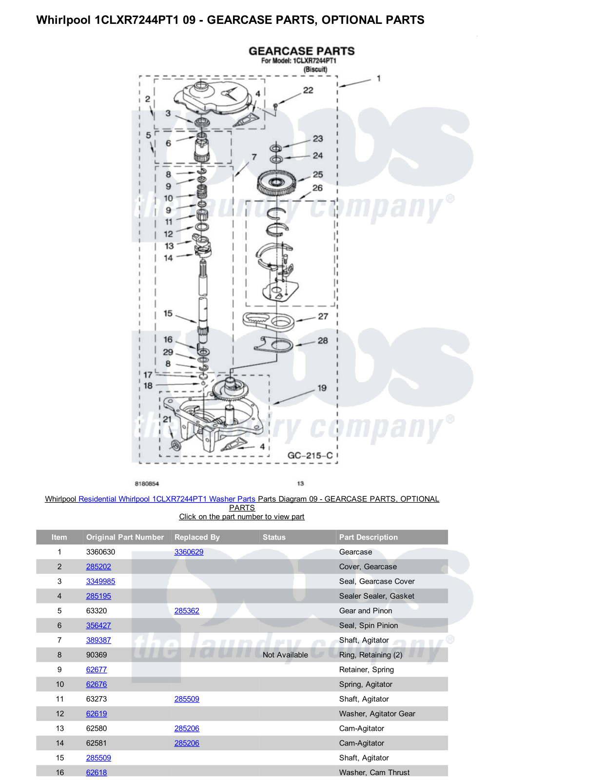 Whirlpool 1CLXR7244PT1 Parts Diagram