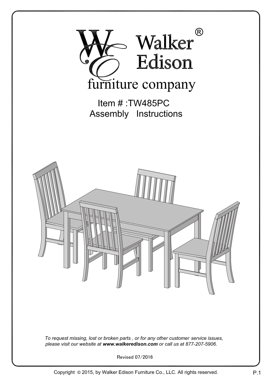 Walker Edison TW485PC Assembly Instructions Manual