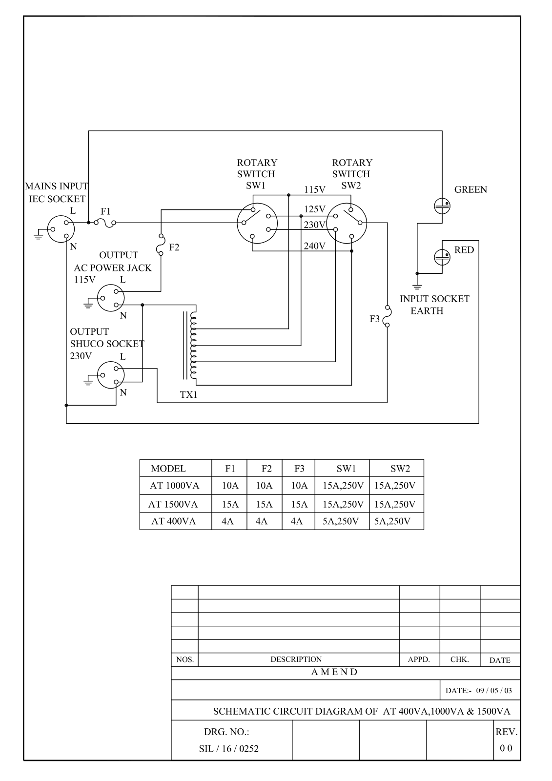 VOLTCRAFT AT 400VA, AT 1000VA, AT 1500VA CIRCUIT Diagram