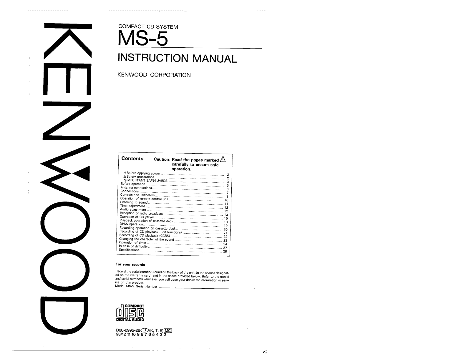 Kenwood MS-5 Owner's Manual