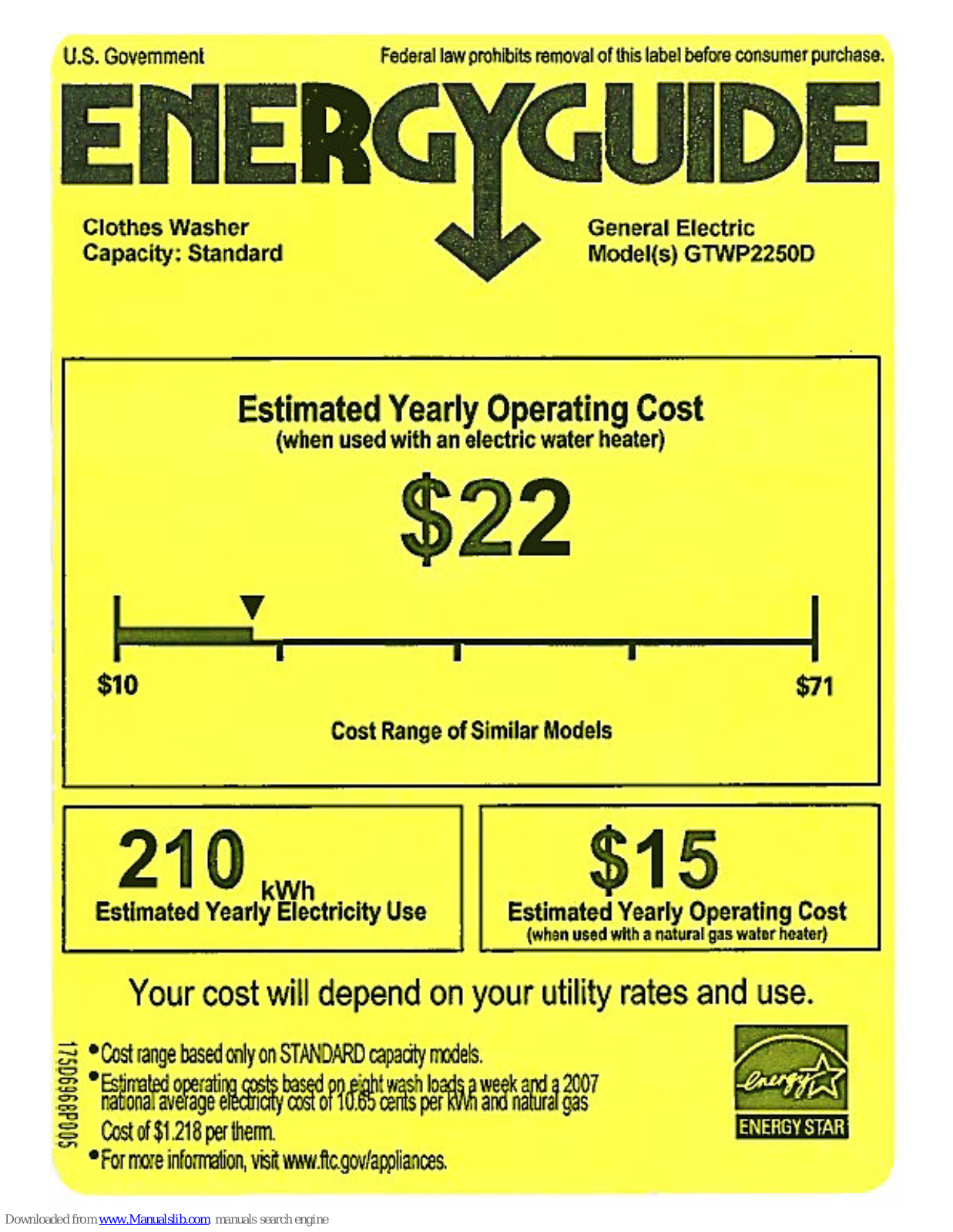 GE GTWP2250DWW, GTWP2250D Energy Manual