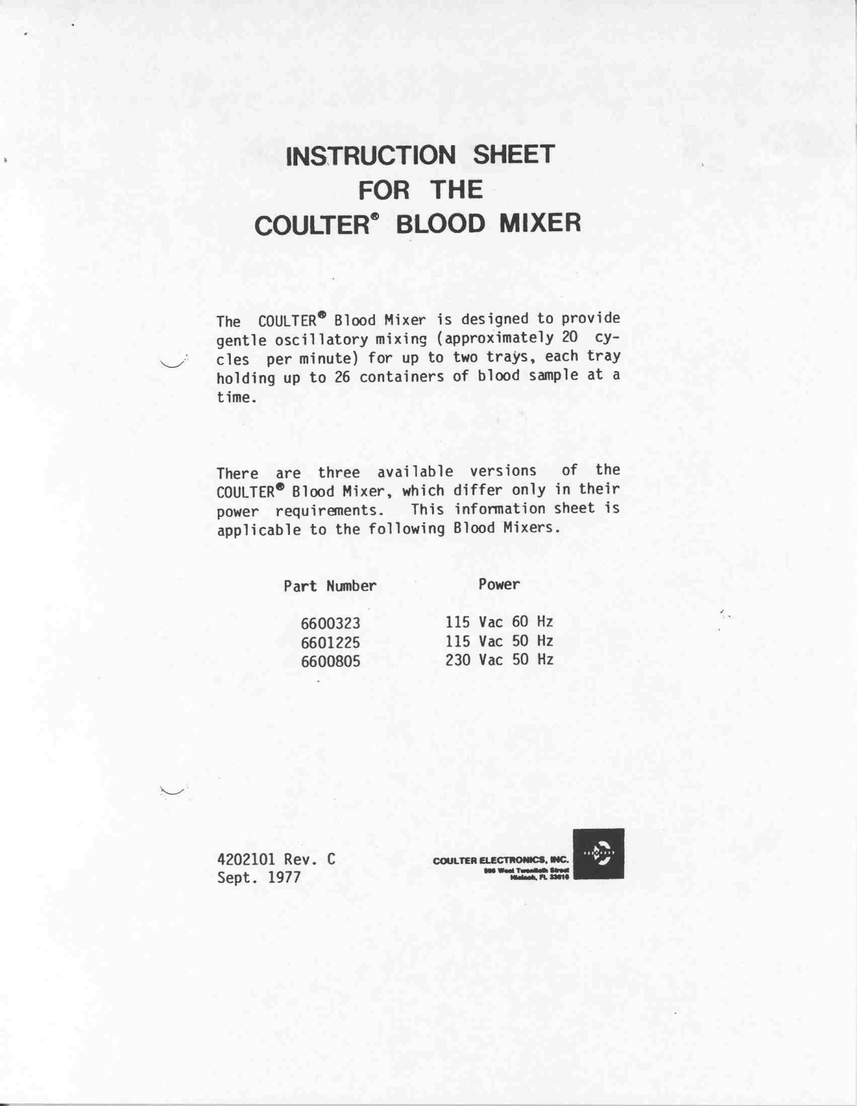 COULTER ELECTRONICS 6600323, 6601225, 6600805 User guide - ManualMachine.com