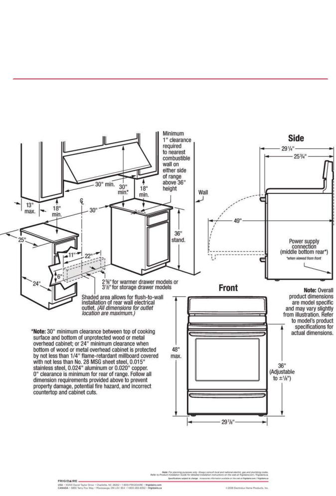 Frigidaire GCRE306CAD, GCRE306CAF PRODUCT SPECIFICATIONS