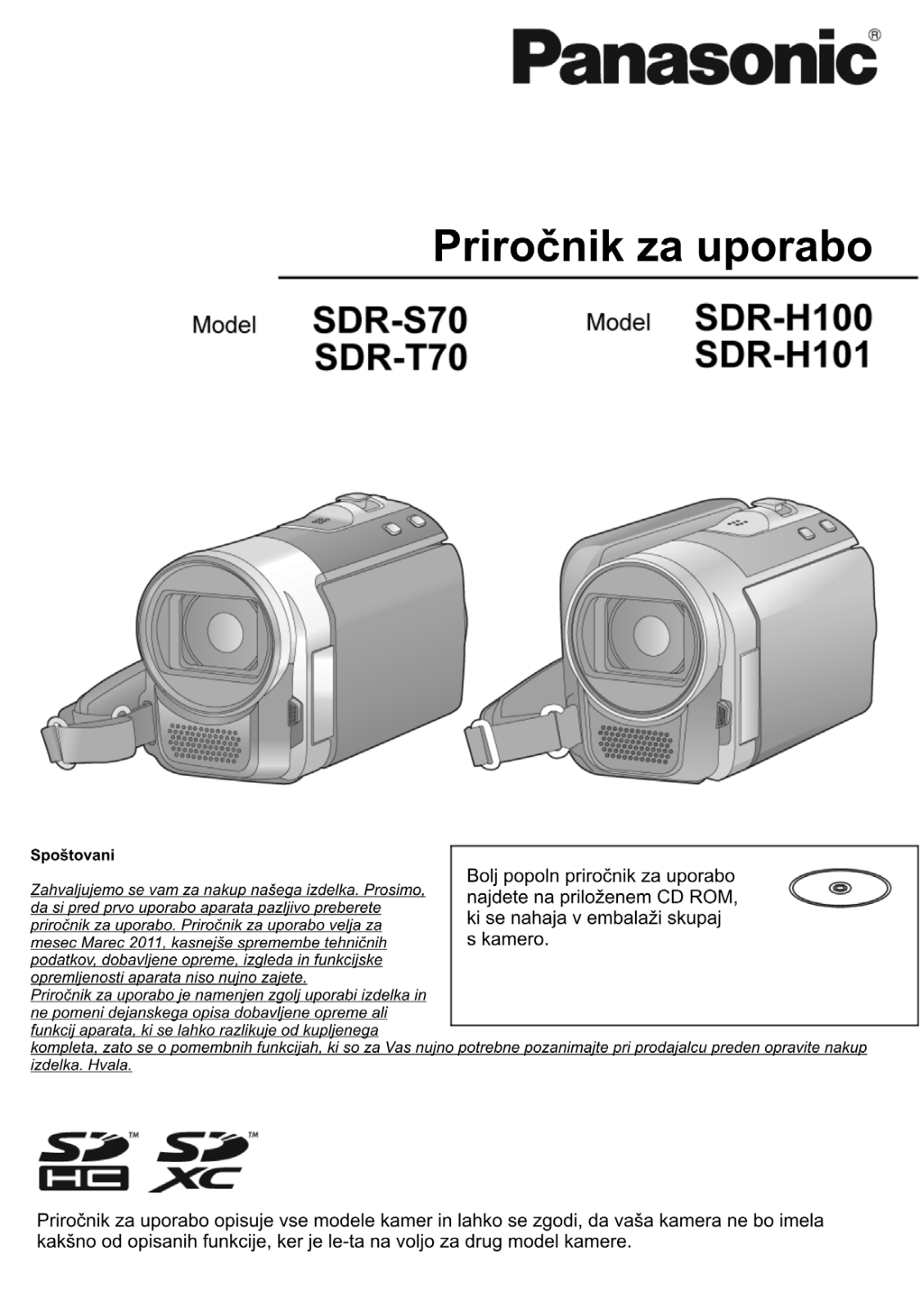 Panasonic SDR-S70, SDR-T70, SDR-H100, SDR-H101 User Manual