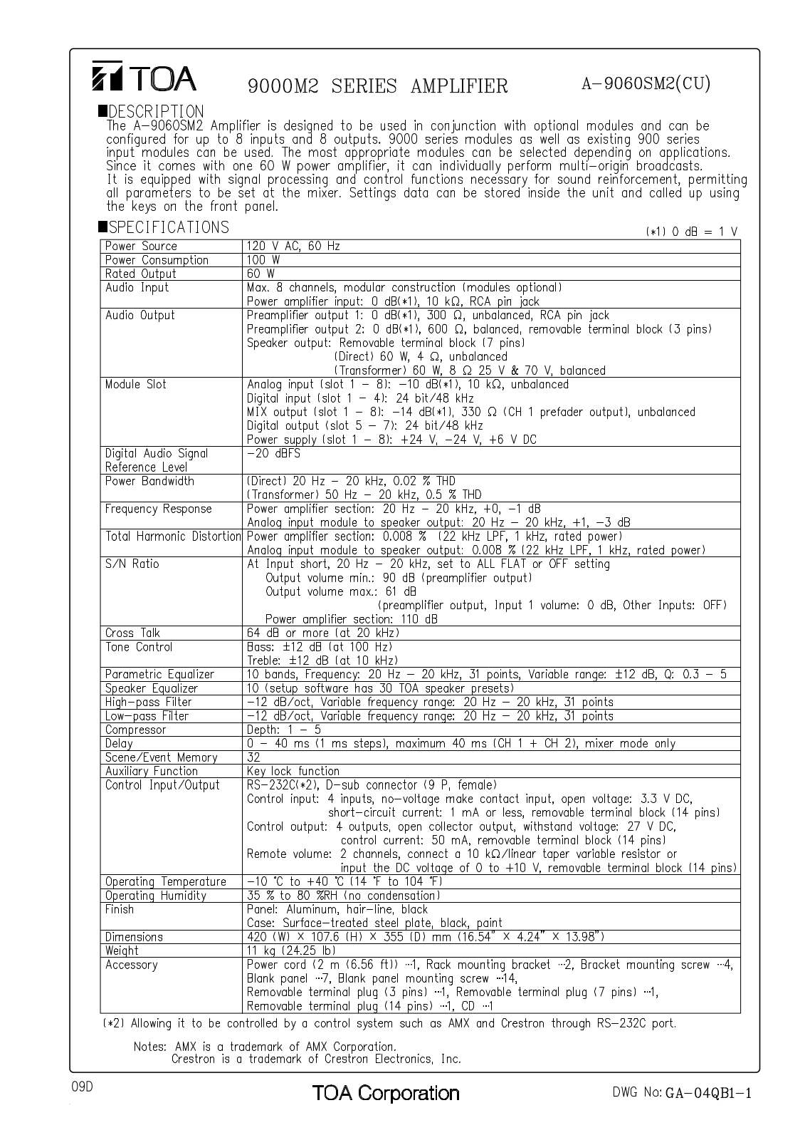 TOA A-9060SM2 CU User Manual