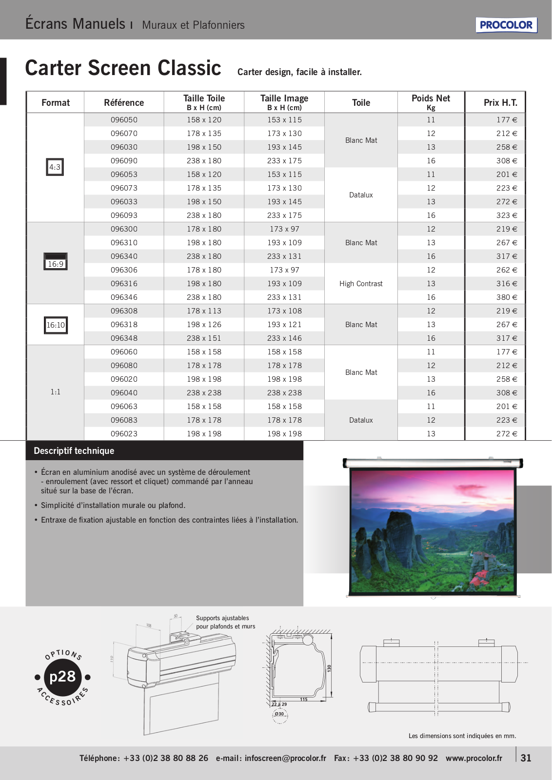 Procolor CARTER SCREEN CLASSIC PRODUCT SHEET - ManualMachine.com
