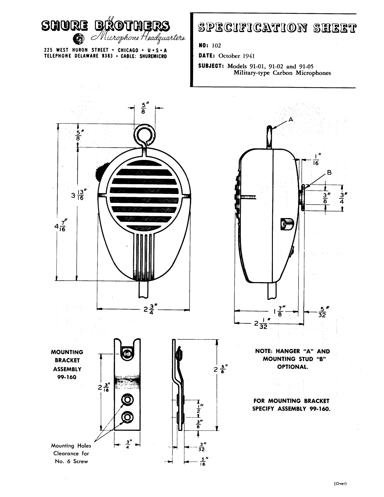 Shure 91-01, 91-02, 91-05 User Guide