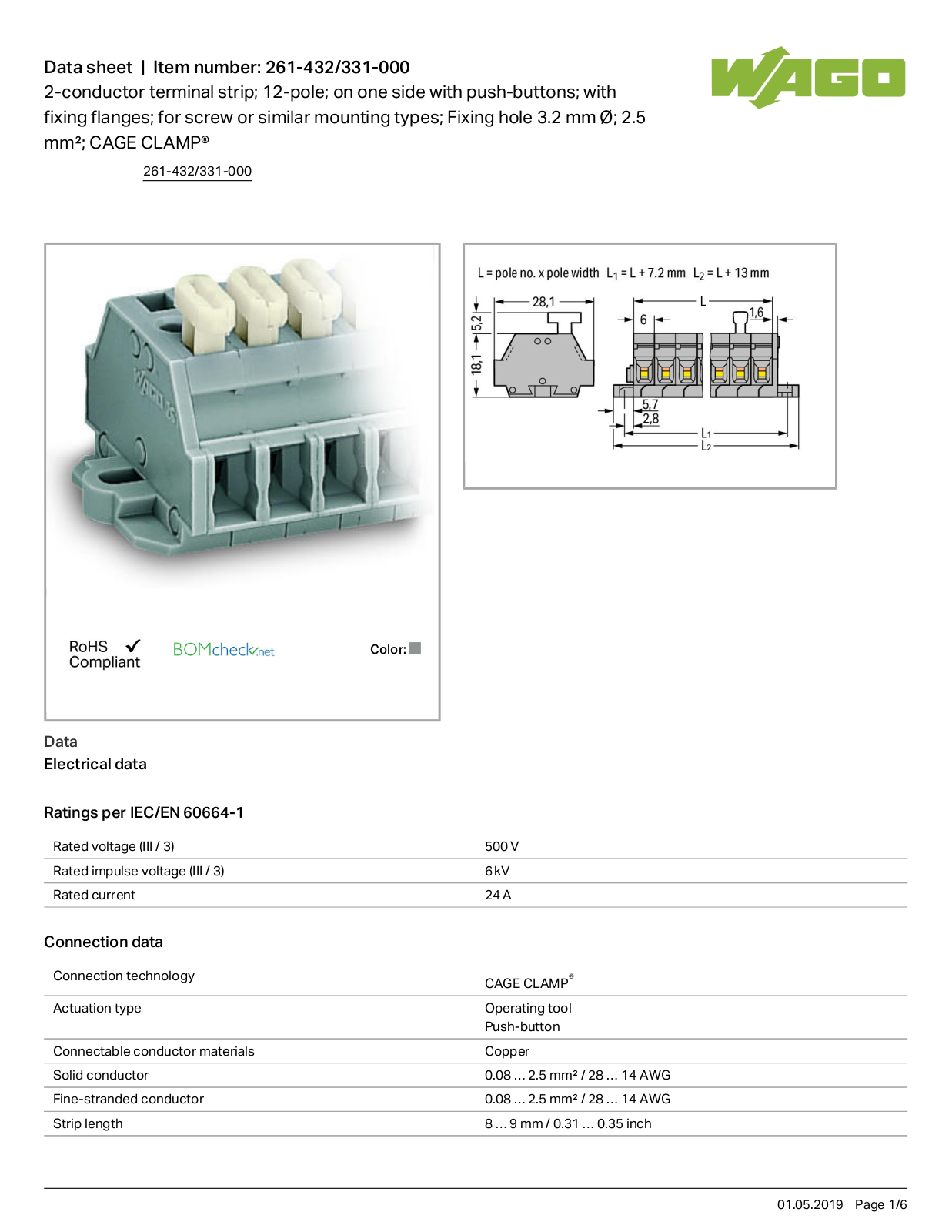 Wago 261-432/331-000 Data Sheet