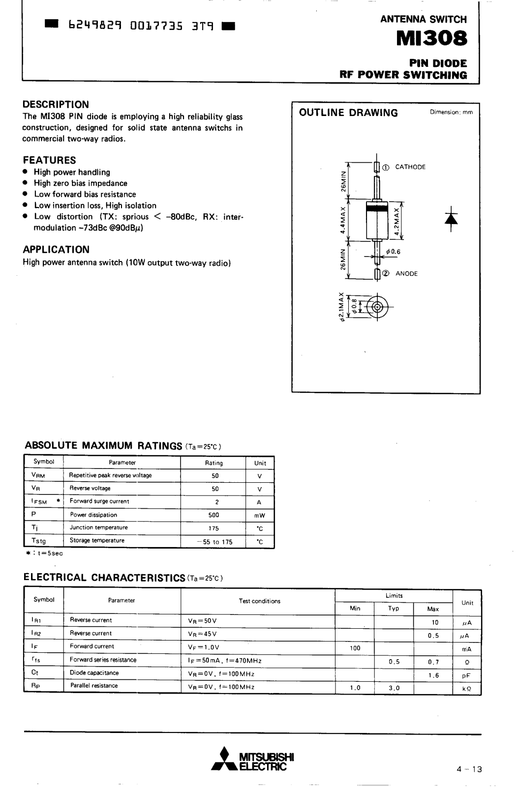 Datasheets MI308 Datasheet - ManualMachine.com