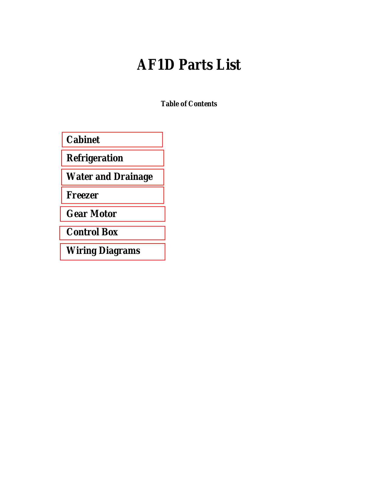 Scotsman AF1D Parts List