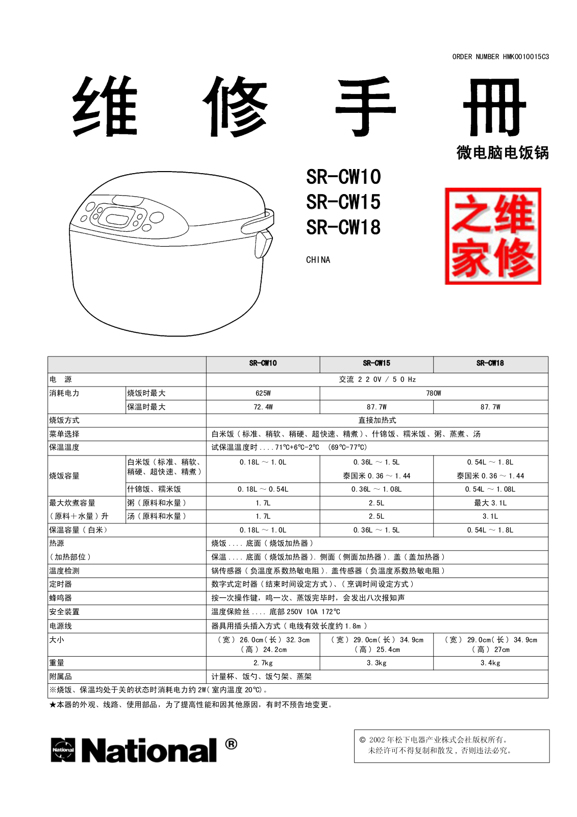 National Semiconductor SR-CW10, SR-CW15, SR-CW18 User Manual