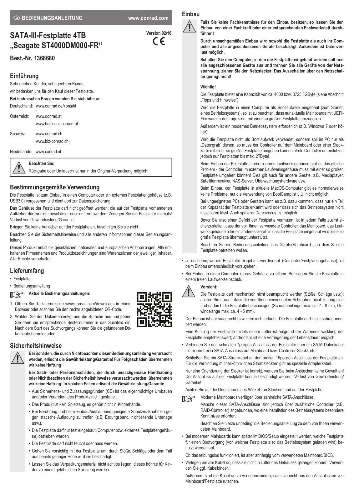 Seagate ST4000DM000-FR OPERATION MANUAL