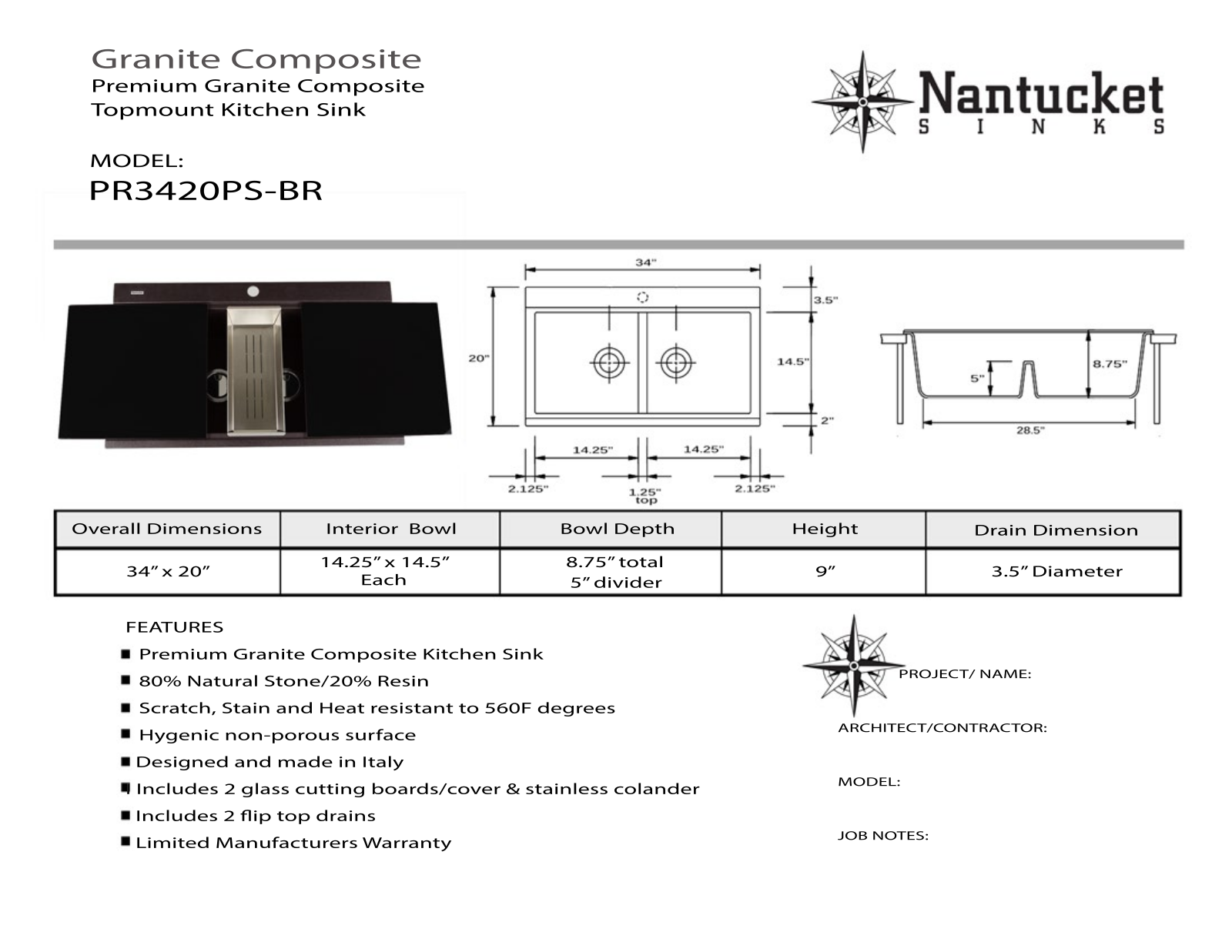 Nantucket PR3420PSBR Specifications