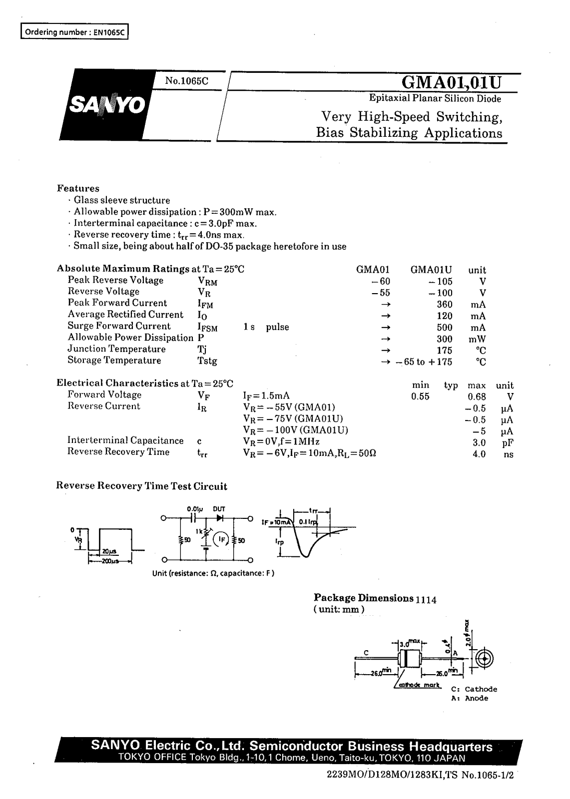 SANYO GMA01U, GMA01 Datasheet