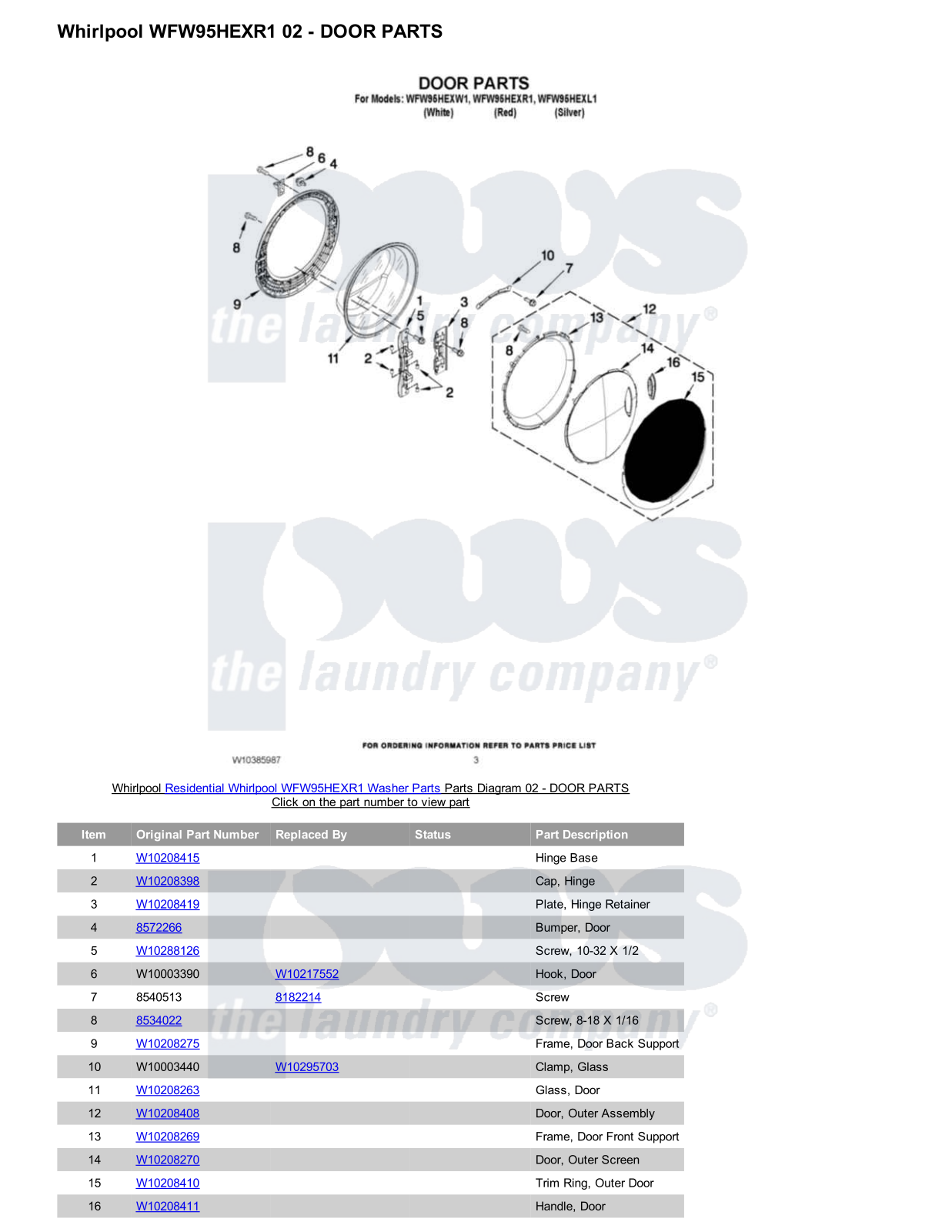 Whirlpool WFW95HEXR1 Parts Diagram