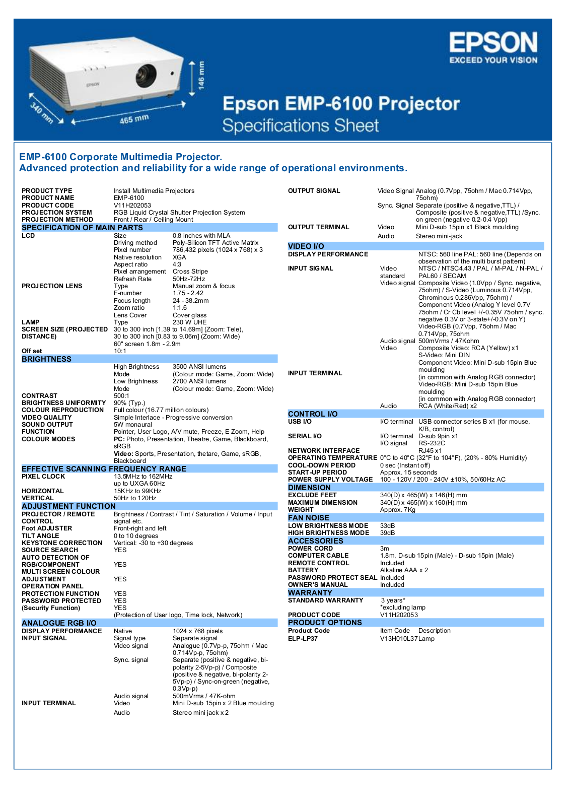 Epson 6100 Product Sheet